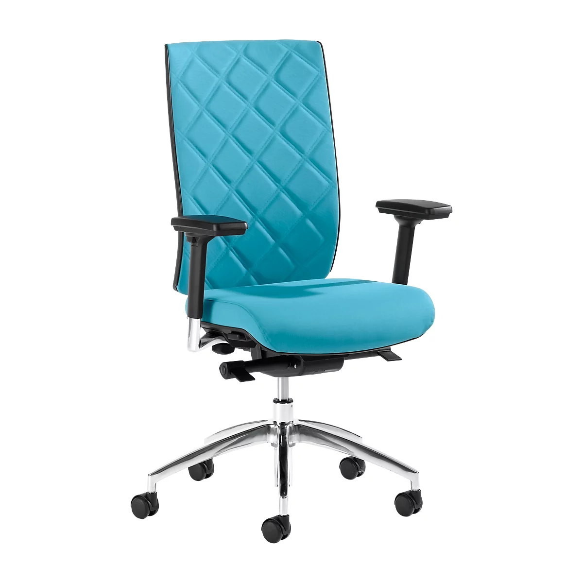 Siège de bureau WIKI, avec accoudoirs, dossier en tissu, structure en aluminium poli, turquoise