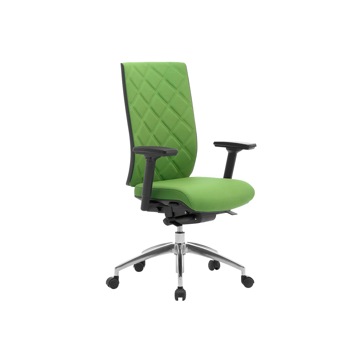 Siège de bureau WIKI, avec accoudoirs, dossier en tissu, structure en aluminium poli, verte