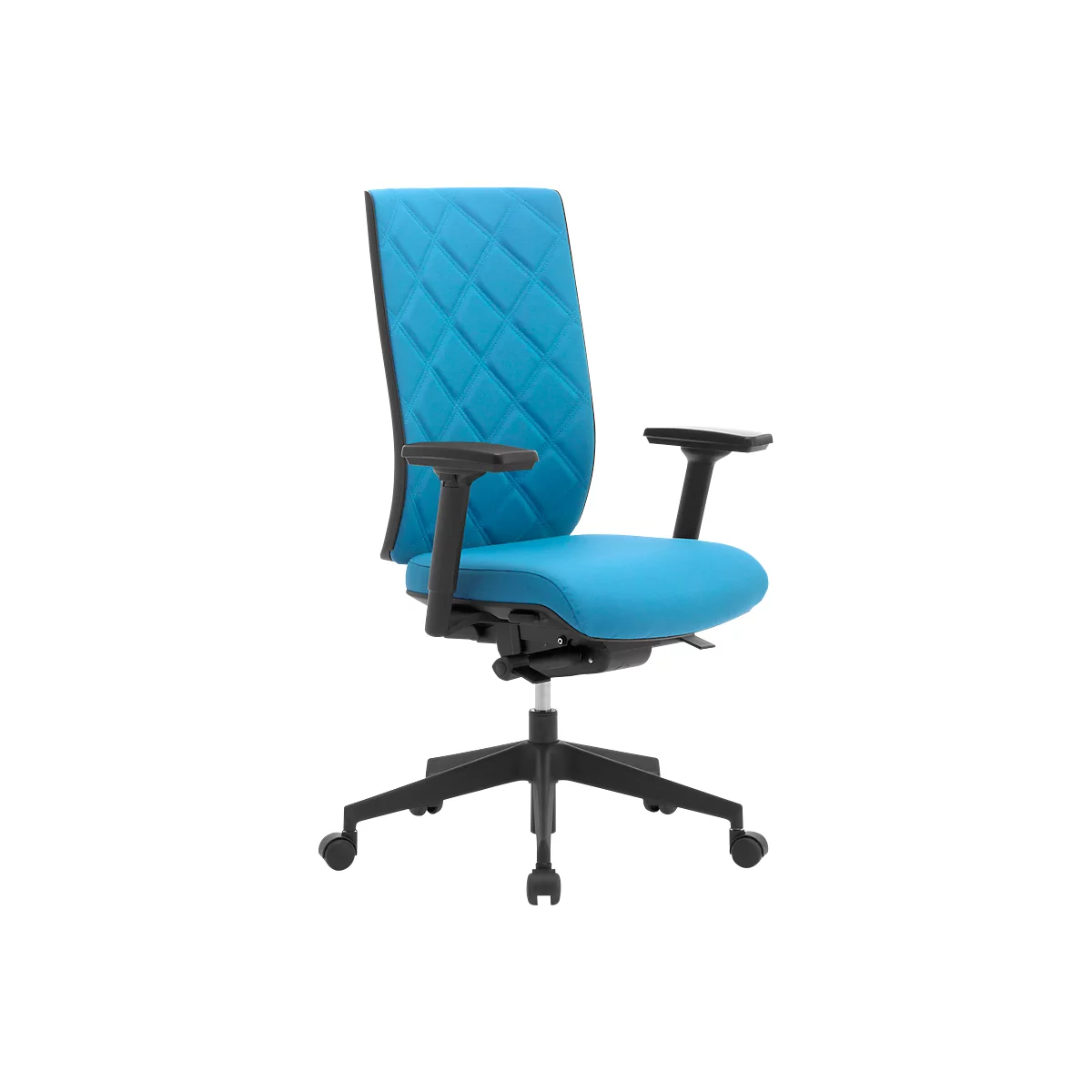 Siège de bureau WIKI, avec accoudoirs, dossier en tissu, structure en plastique, bleu clair