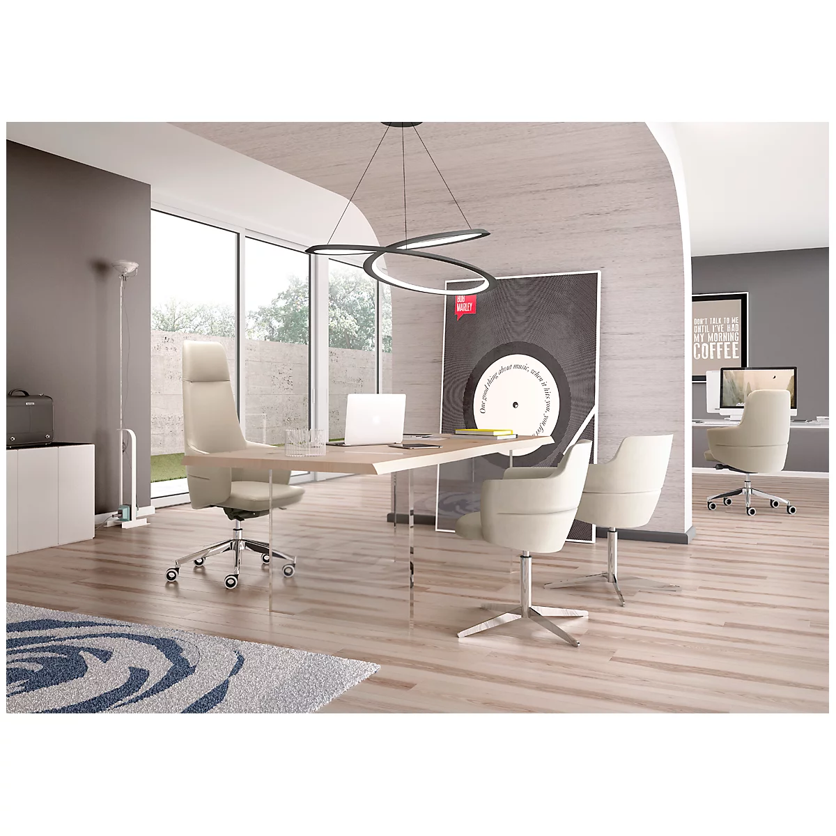 Siège de direction à dossier mi-hauteur OPERA, avec accoudoirs, mécanisme synchrone, assise plate confortable, tissu, beige clair