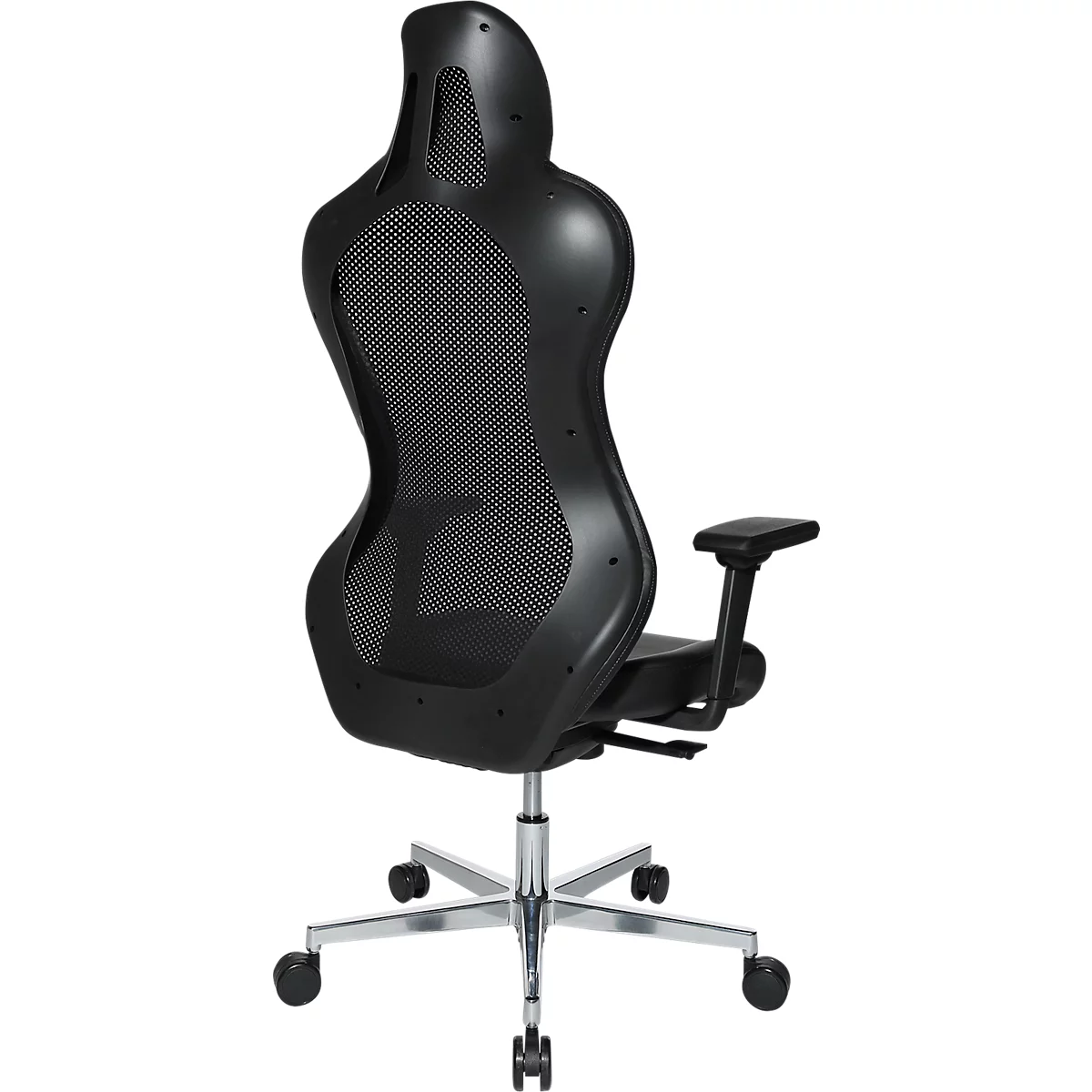 Siège de direction Open Chief Premium, avec accoudoirs, mécanisme synchrone, assise galbée, repose-tête, noir/alu blanc