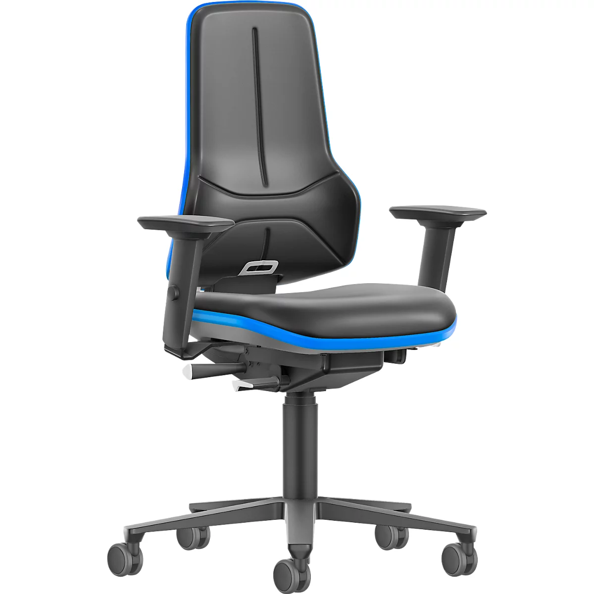 Siège de travail pivotant bimos Neon XXL 9575, jusqu'à 180 kg, sans appui-tête, avec accoudoirs, mécanisme synchrone, rembourrage en mousse PU, noir-bleu