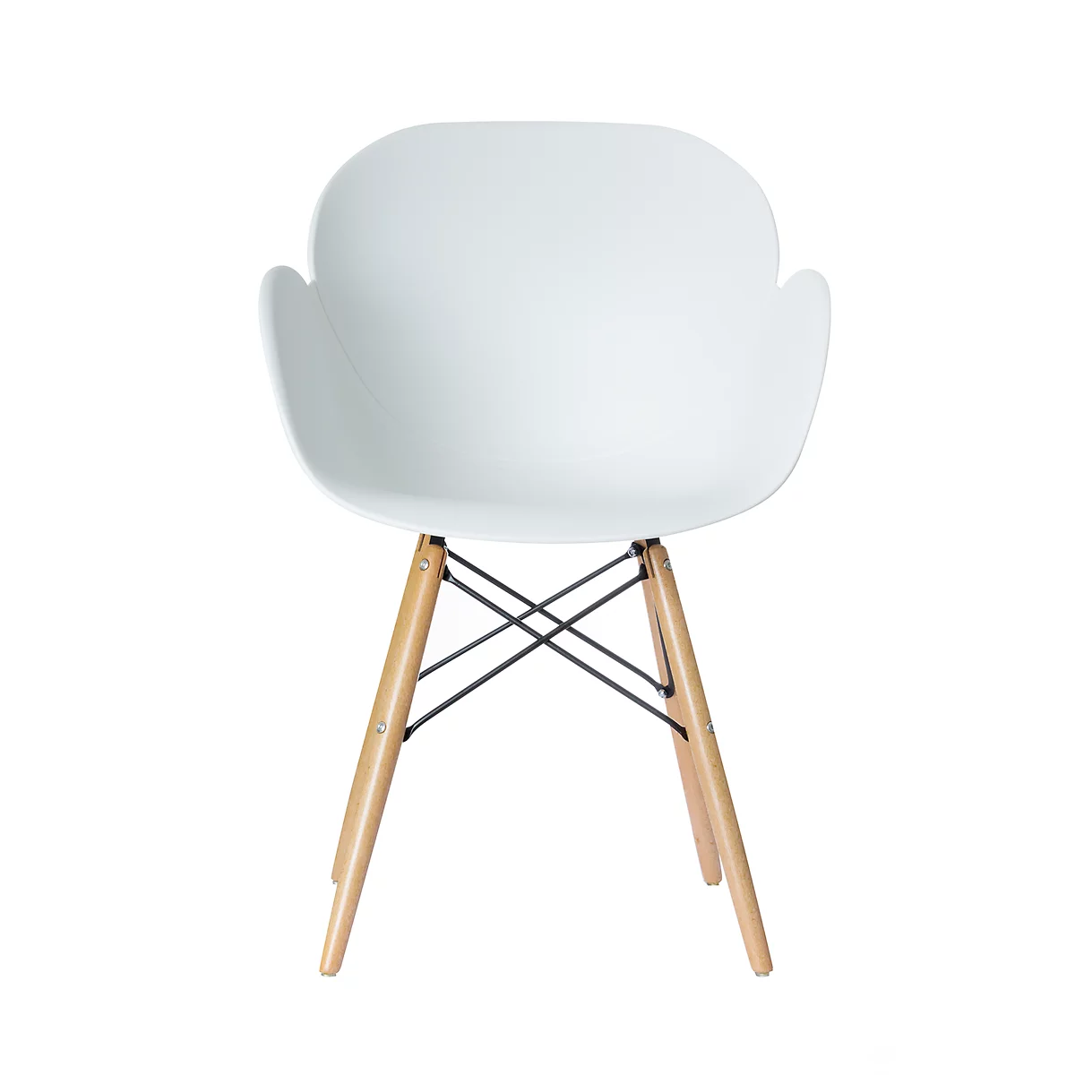 Siège Paperflow Kiwood, en bois massif, entretoises en métal, coque d'assise en PP ergonomique, blanc, lot de 2