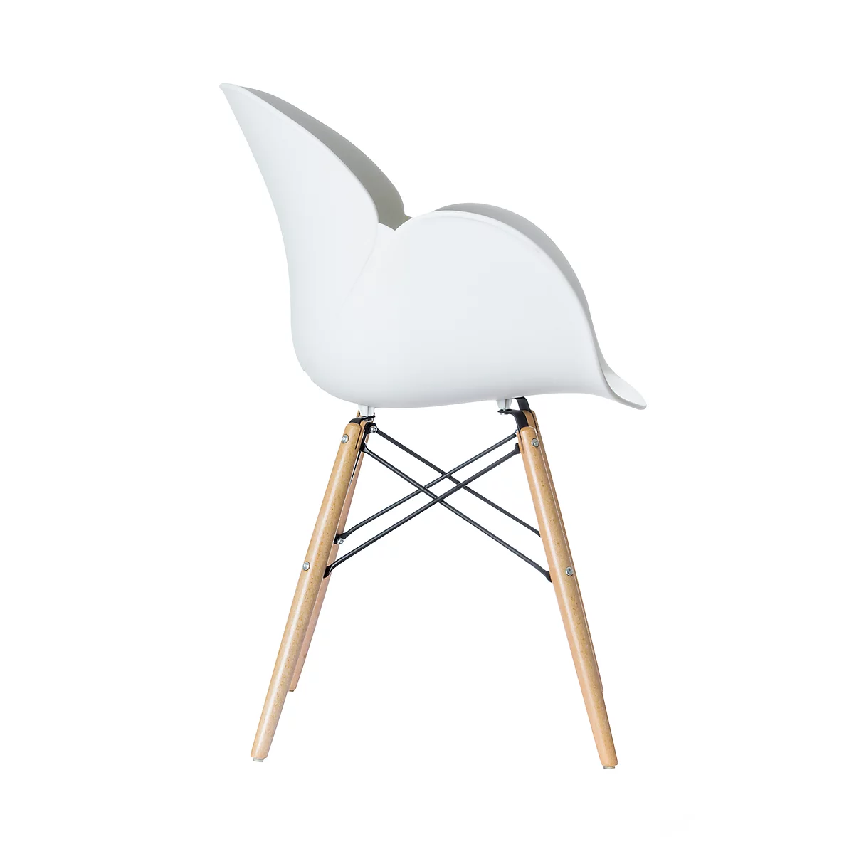 Siège Paperflow Kiwood, en bois massif, entretoises en métal, coque d'assise en PP ergonomique, blanc, lot de 2