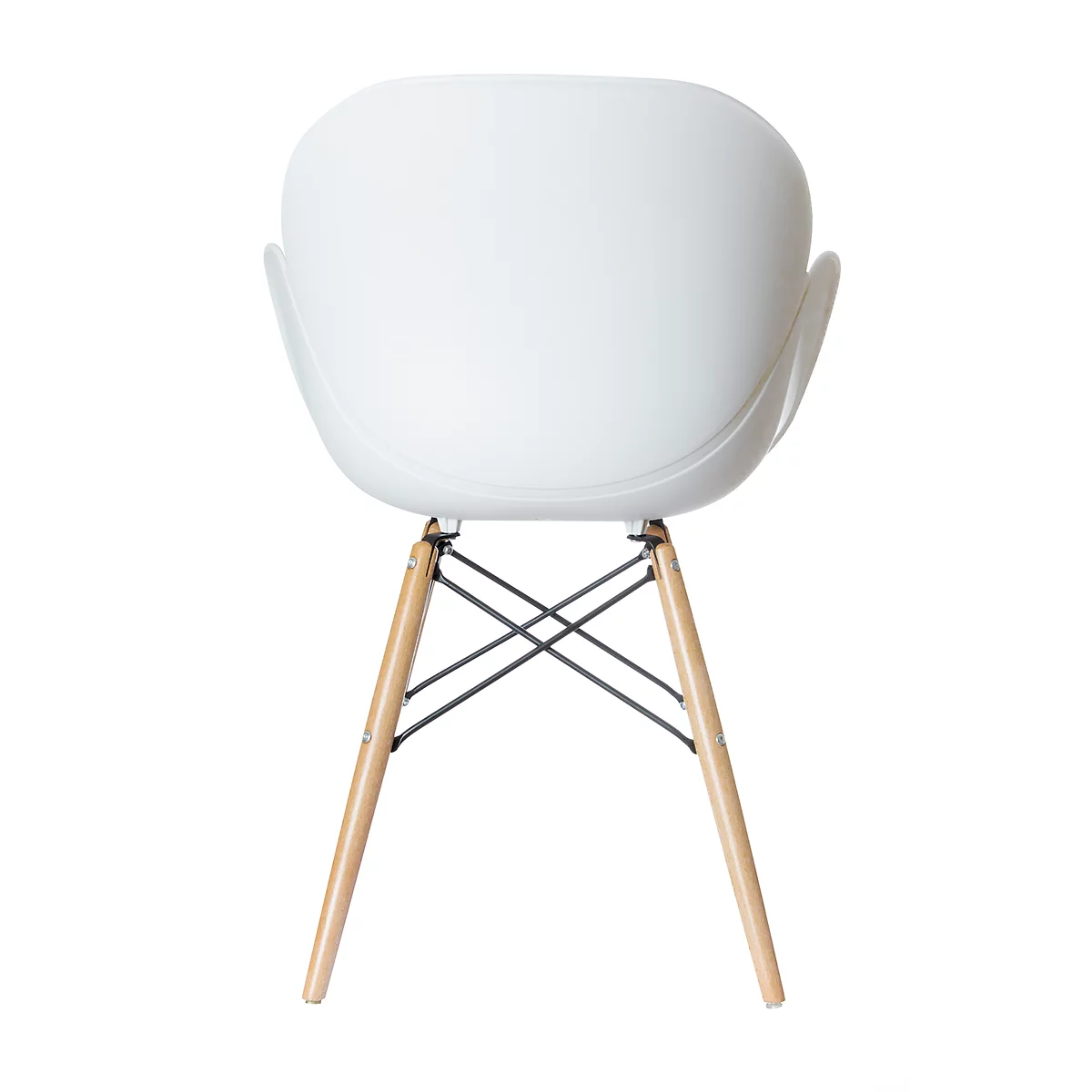 Siège Paperflow Kiwood, en bois massif, entretoises en métal, coque d'assise en PP ergonomique, blanc, lot de 2