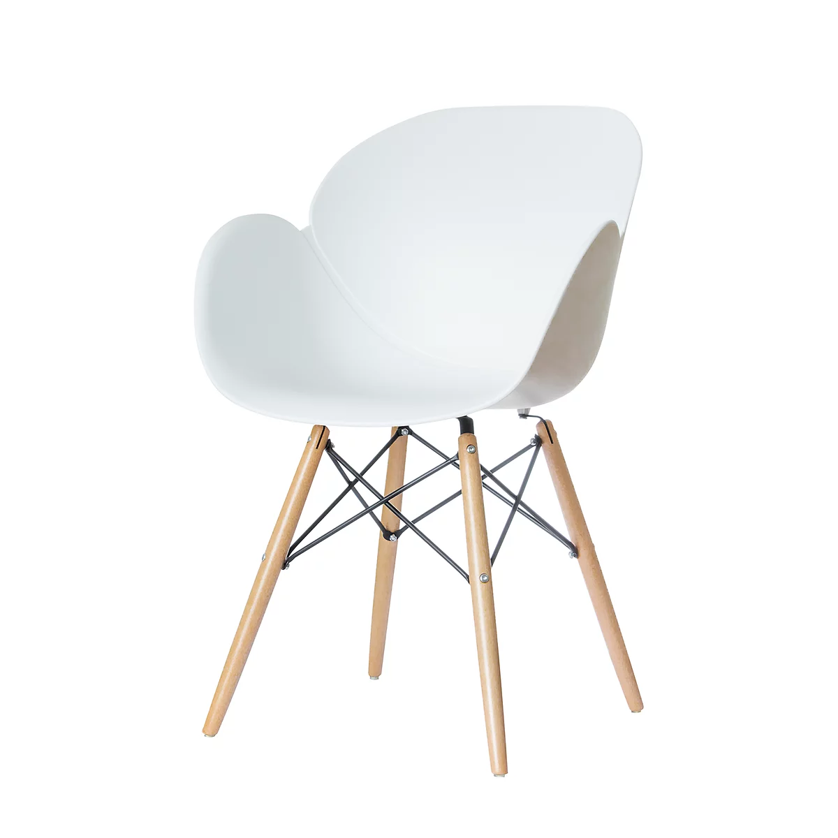 Siège Paperflow Kiwood, en bois massif, entretoises en métal, coque d'assise en PP ergonomique, blanc, lot de 2