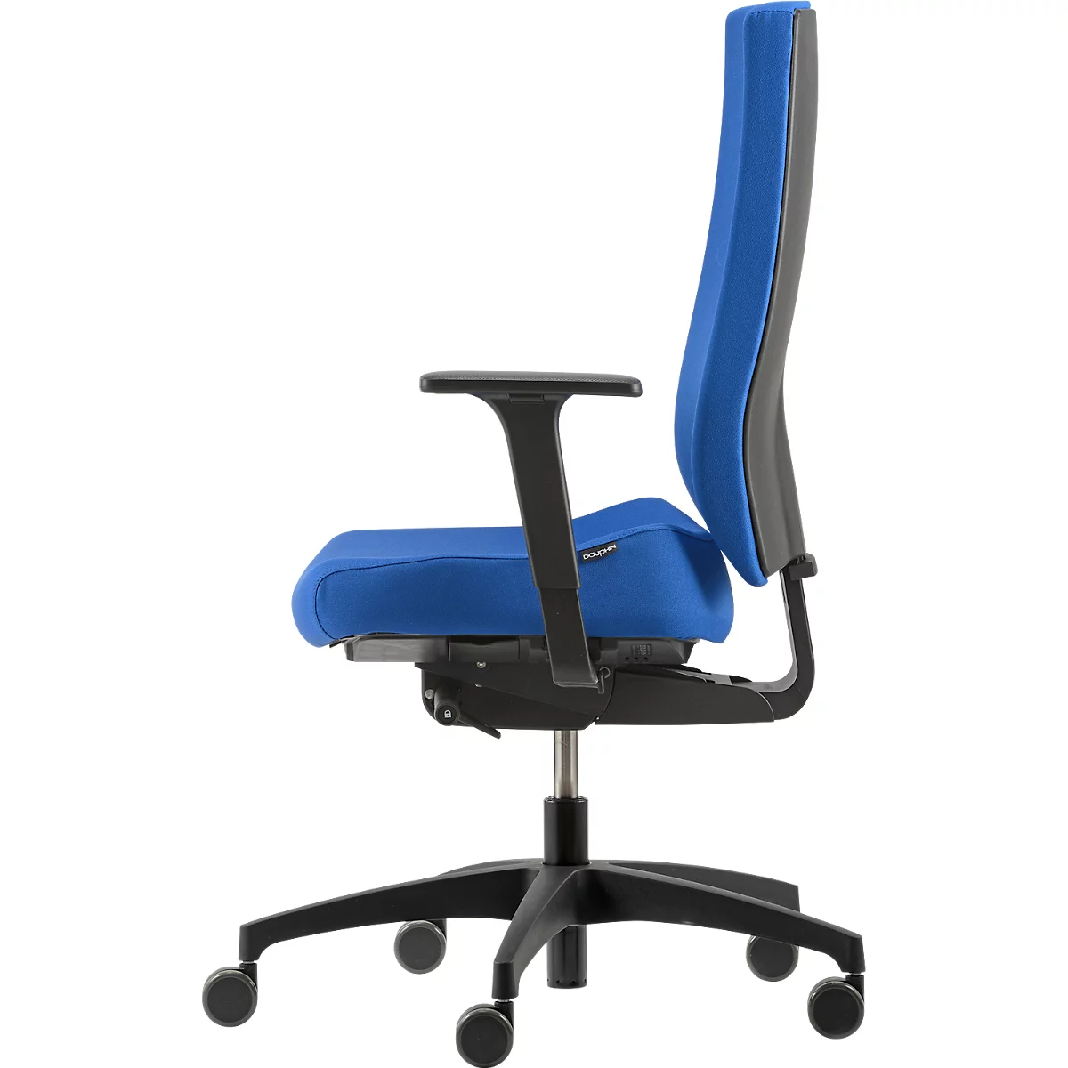 Siège pour disques intervertébraux Dauphin @Just evo operator AJ 4872, avec accoudoirs, mécanisme synchrone, dossier rembourré, assise pour disques intervertébraux, bleu azur