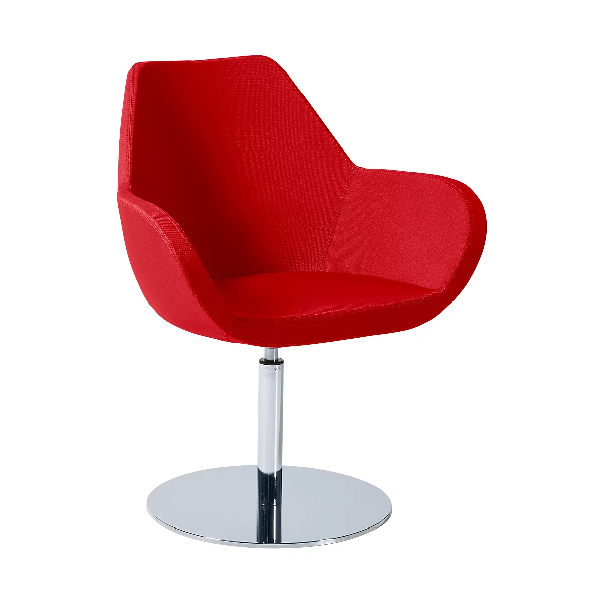Siège visiteur KONSIT, base circulaire, tissu rouge
