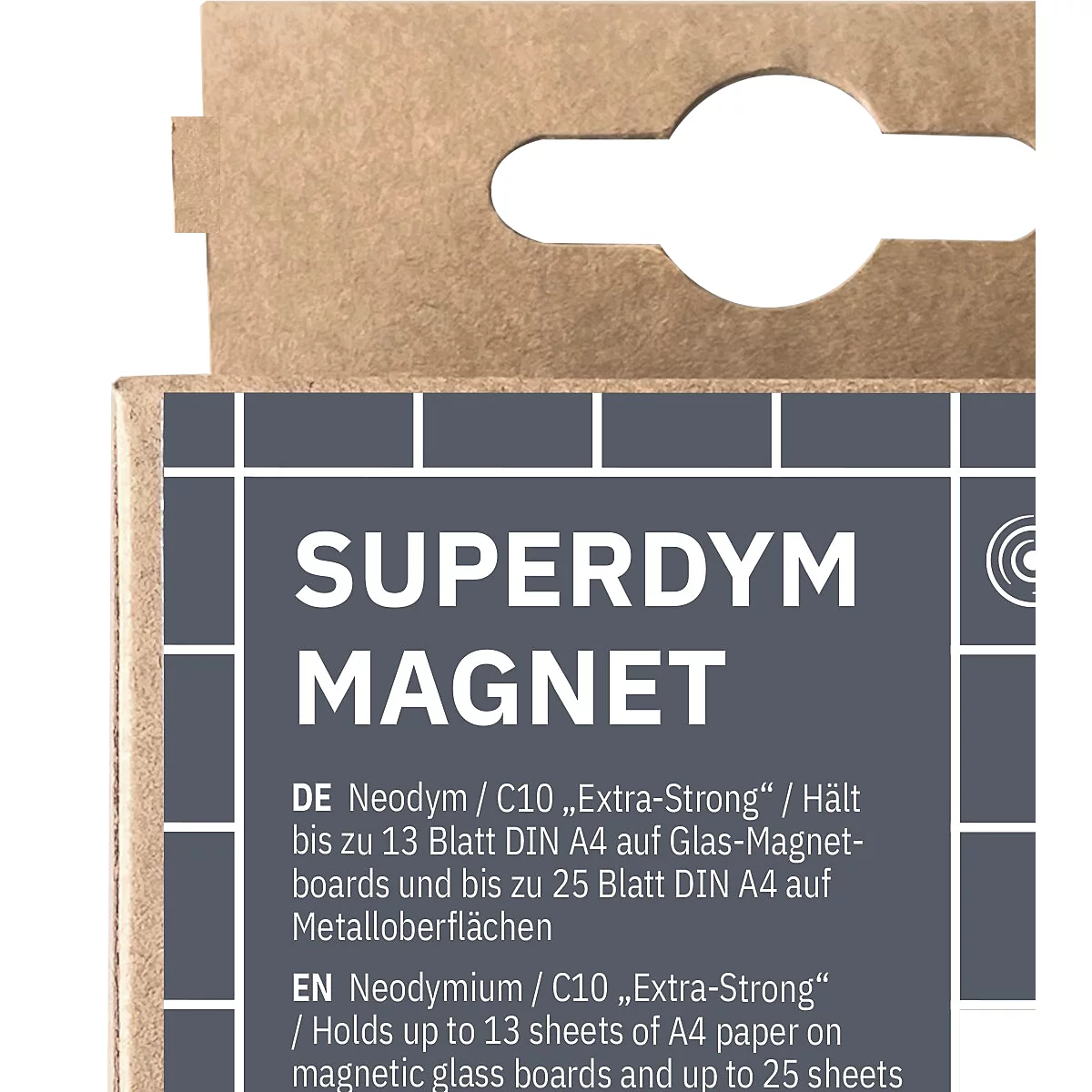 Emballage du produit avec la mention "Superdym Magnet". Contient des informations en plusieurs langues.