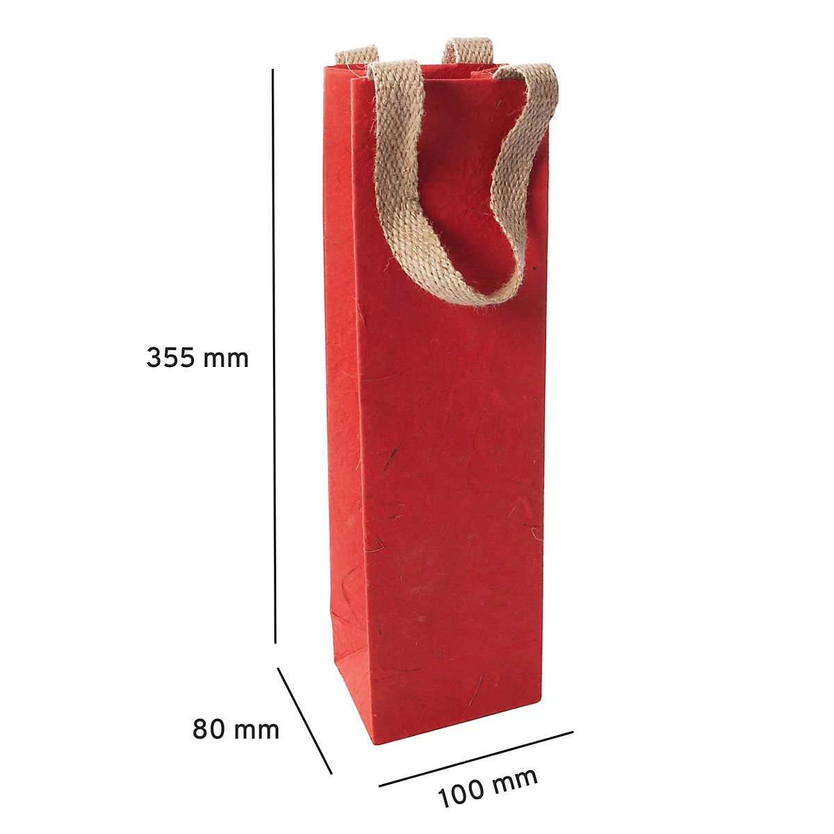 Sigel Flaschentasche Red Coco, Grösse S, mit Bodeneinlage und breiten Jutegriffen, L 80 x B 100 x H 355 mm, Jutefaserpapier, rot, 5 Stück