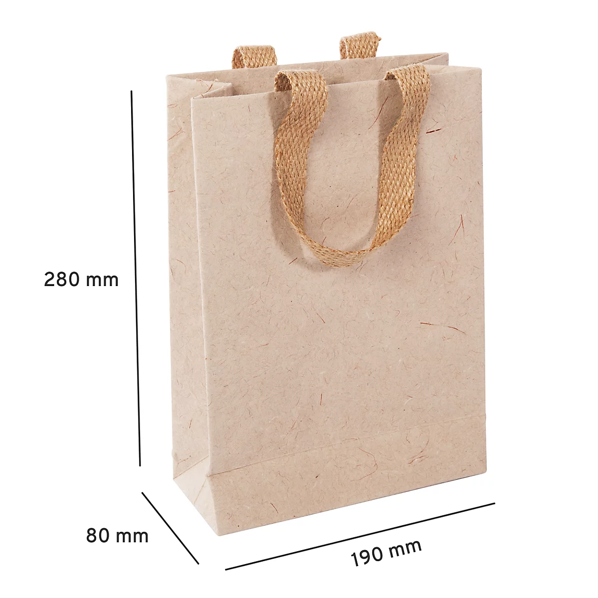 Sigel Geschenktüte Natural Red Coco, Grösse S, mit Bodeneinlage und breiten Jutegriffen, L 80 x B 190 x H 280 mm, Jutefaserpapier, beige, 5 Stück