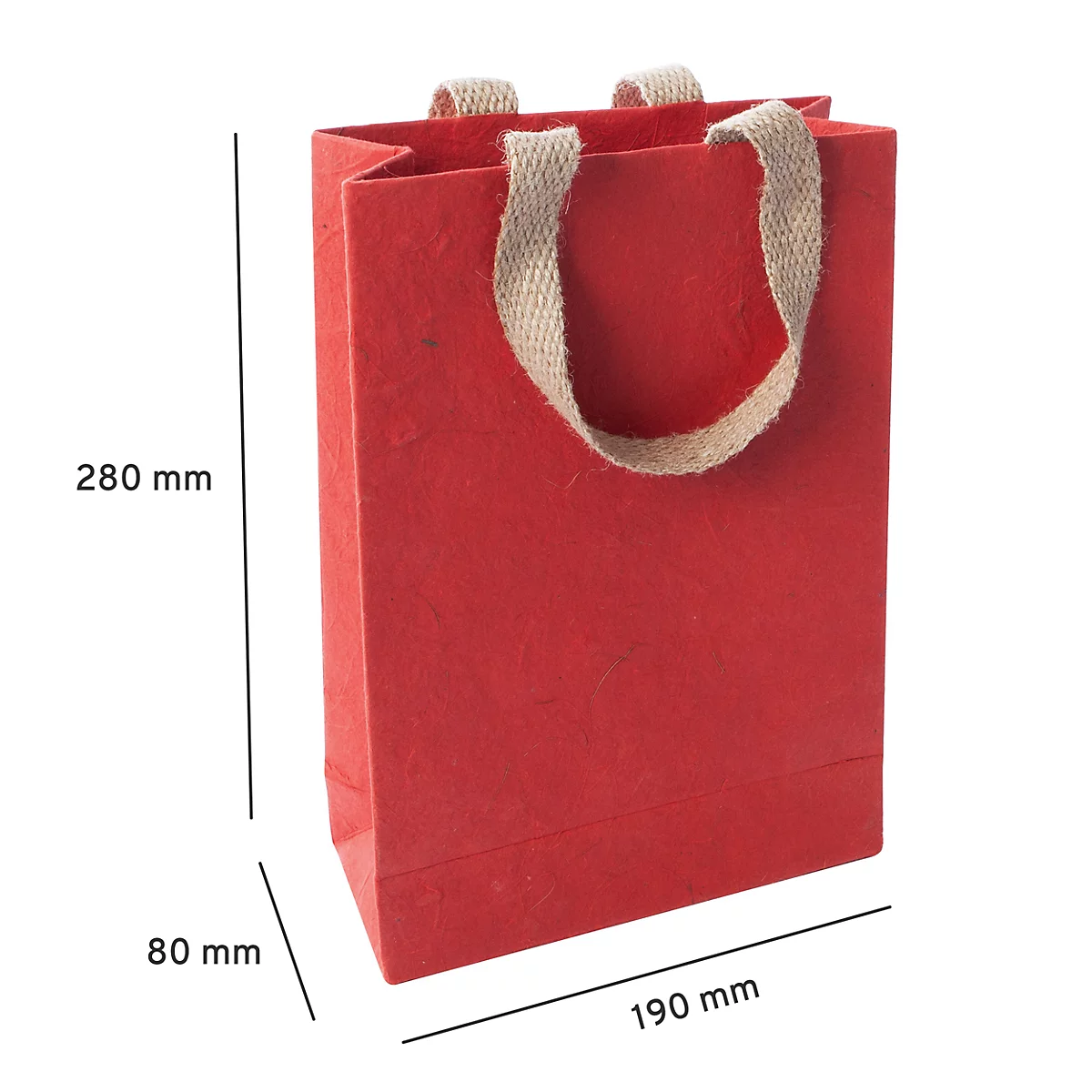 Sigel Geschenktüte Red Coco, Grösse S, mit Bodeneinlage und breiten Jutegriffen, L 80 x B 190 x H 280 mm, Jutefaserpapier, rot, 5 Stück