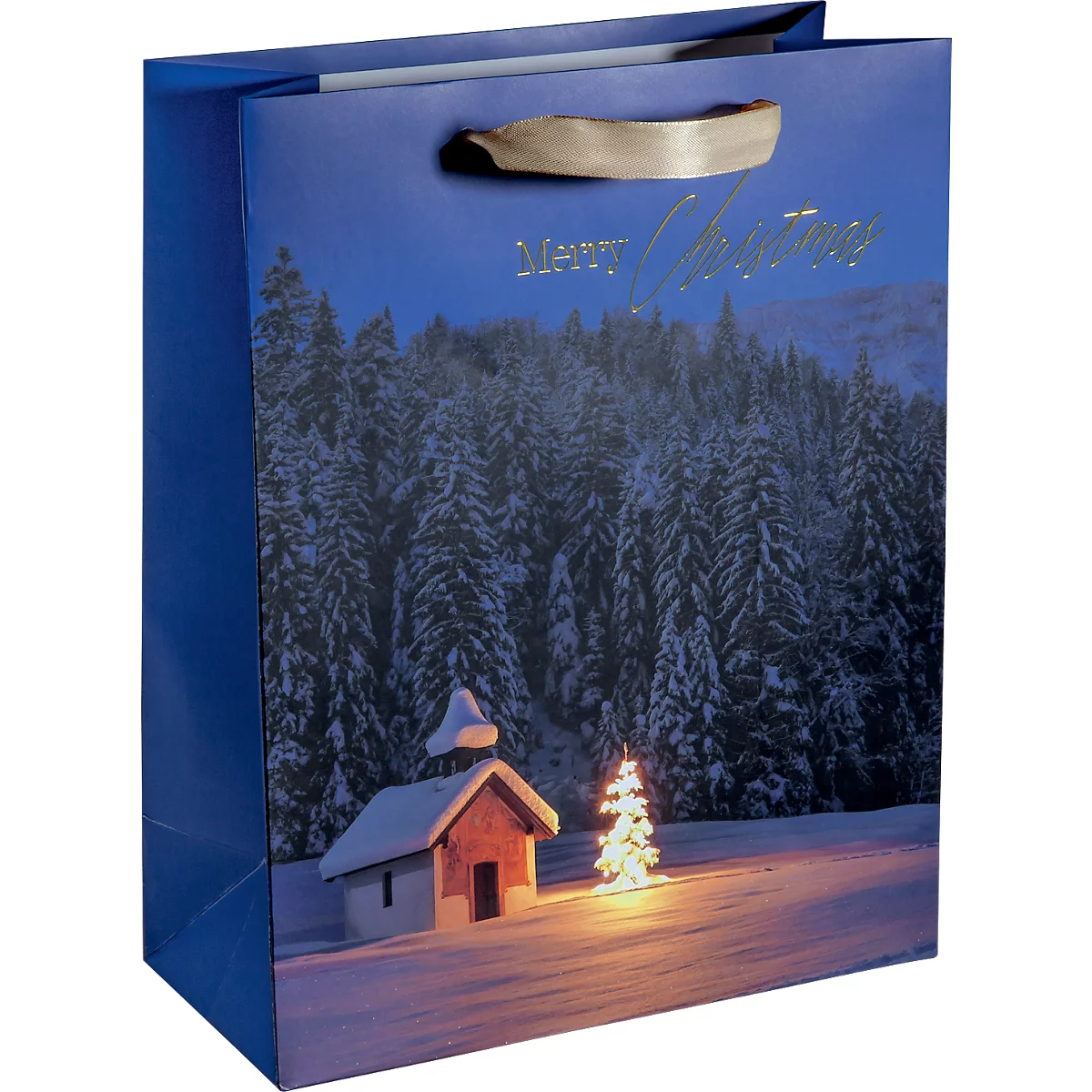 Sigel geschenkzak 'Kerstkapel', met folie-afwerking, FSC Mix, B 260 x H 330 x D 120 mm, 5 stuks