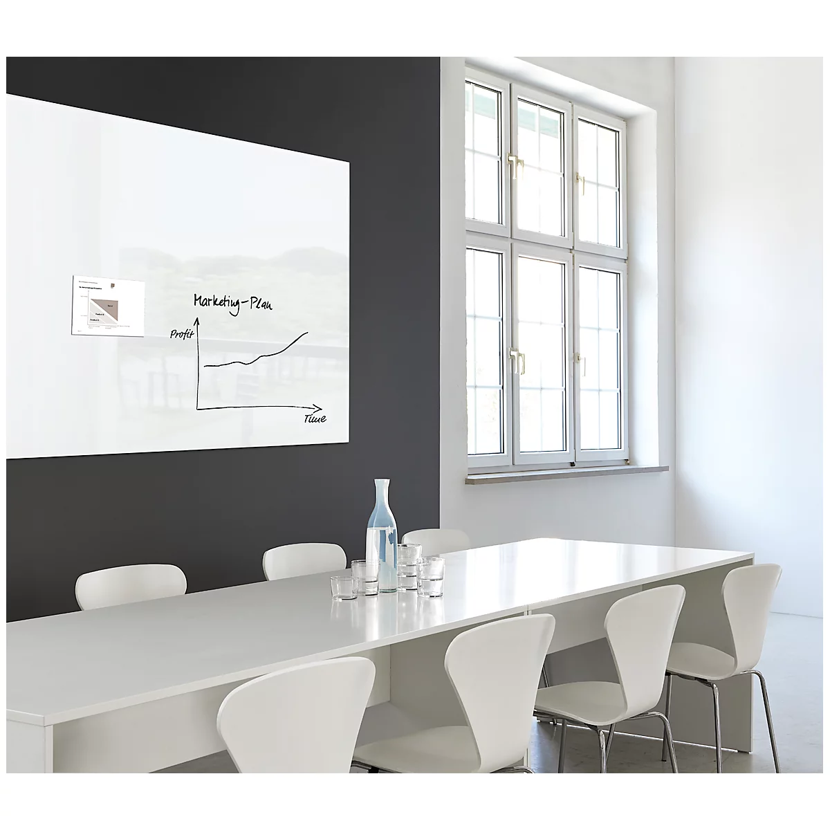 Sigel Glas-Whiteboard Artverum, glänzend, super-weiß, magnethaftend, 1800 x 1200 mm + 2 SuperDym-Magnete