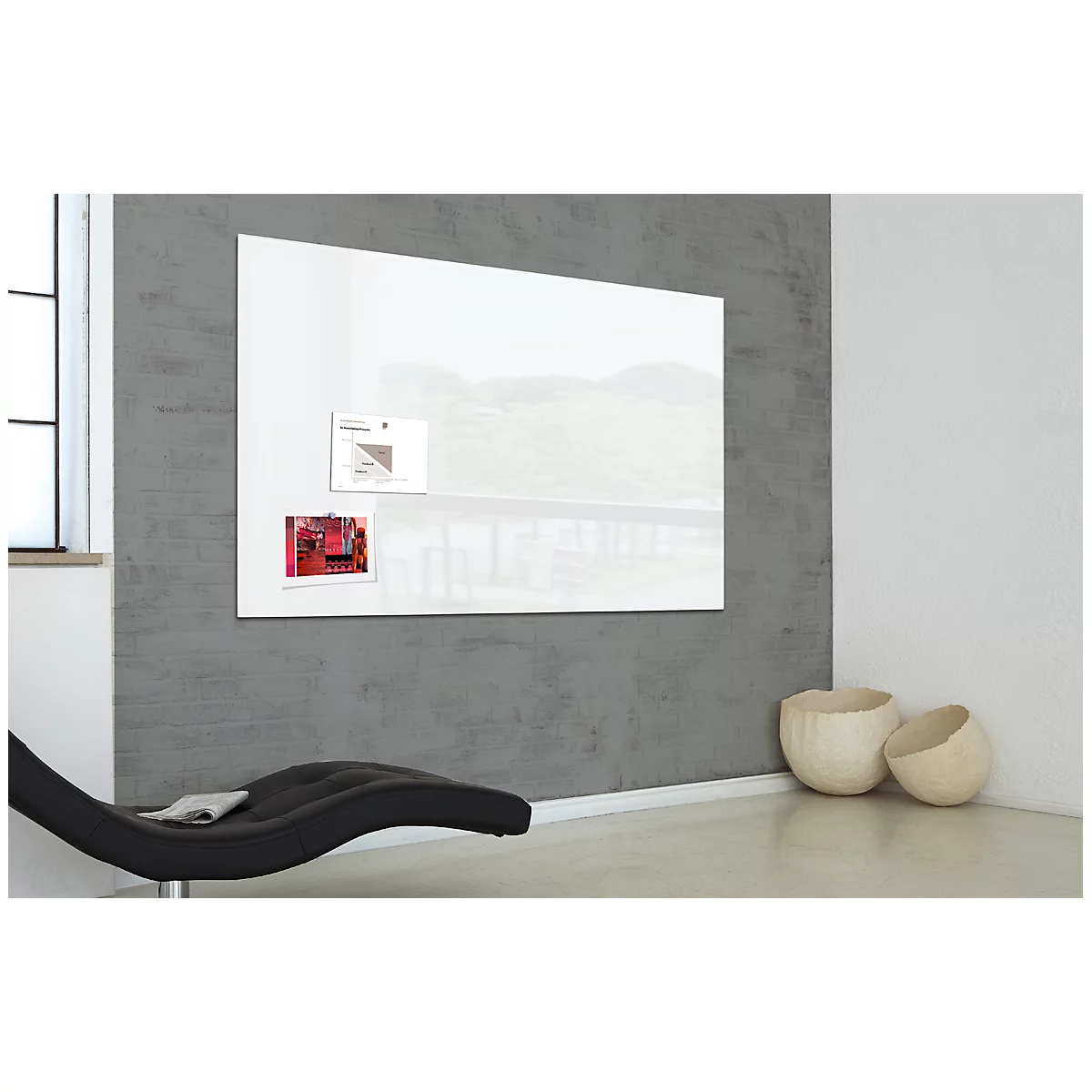 Sigel Glas-Whiteboard Artverum, glänzend, super-weiß, magnethaftend, 1800 x 1200 mm + 2 SuperDym-Magnete