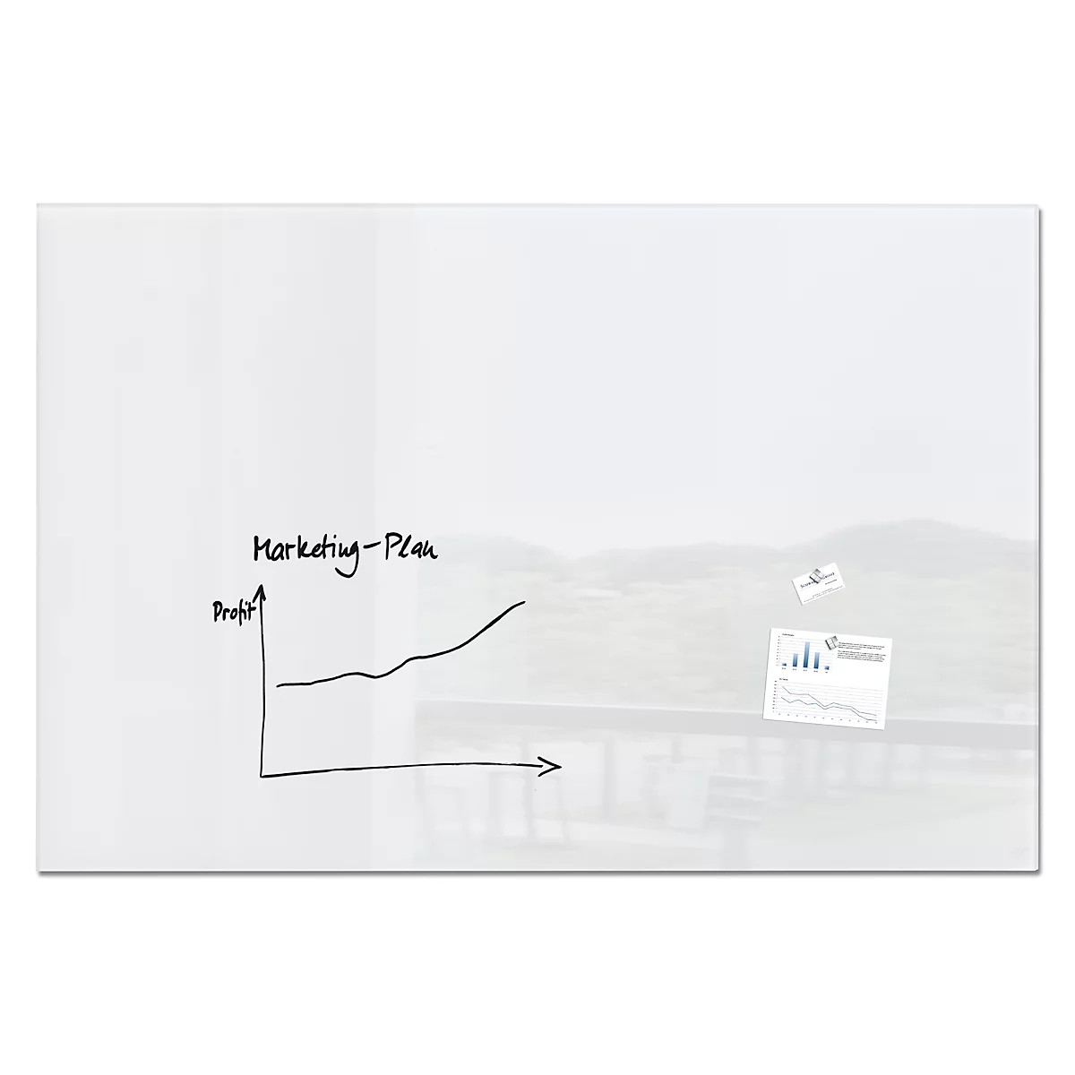 Sigel Glas-Whiteboard Artverum, glänzend, super-weiß, magnethaftend, 1800 x 1200 mm + 2 SuperDym-Magnete