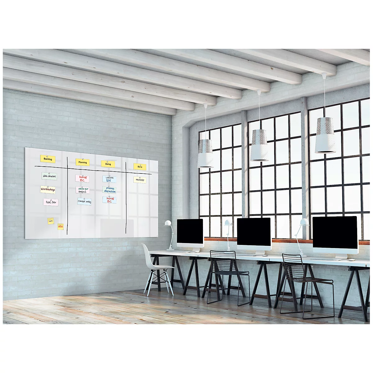 Sigel Glas-Whiteboard Artverum, glänzend, super-weiß, magnethaftend, 2400 x 1200 mm + 2 SuperDym-Magnete