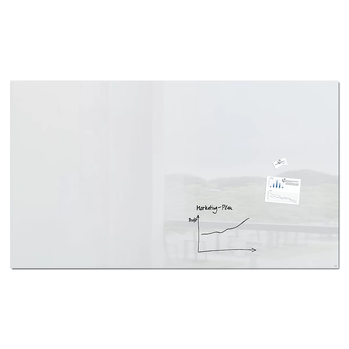 Sigel Glas-Whiteboard Artverum, glänzend, super-weiß, magnethaftend, 2400 x 1200 mm + 2 SuperDym-Magnete