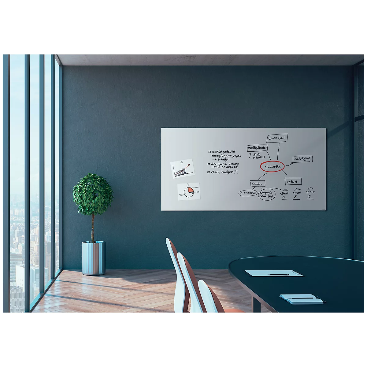 SIGEL Glas-Whiteboard Artverum, matt, super-weiß, magnethaftend, 2000 x 1000 mm + 2 Neodym-Magnete