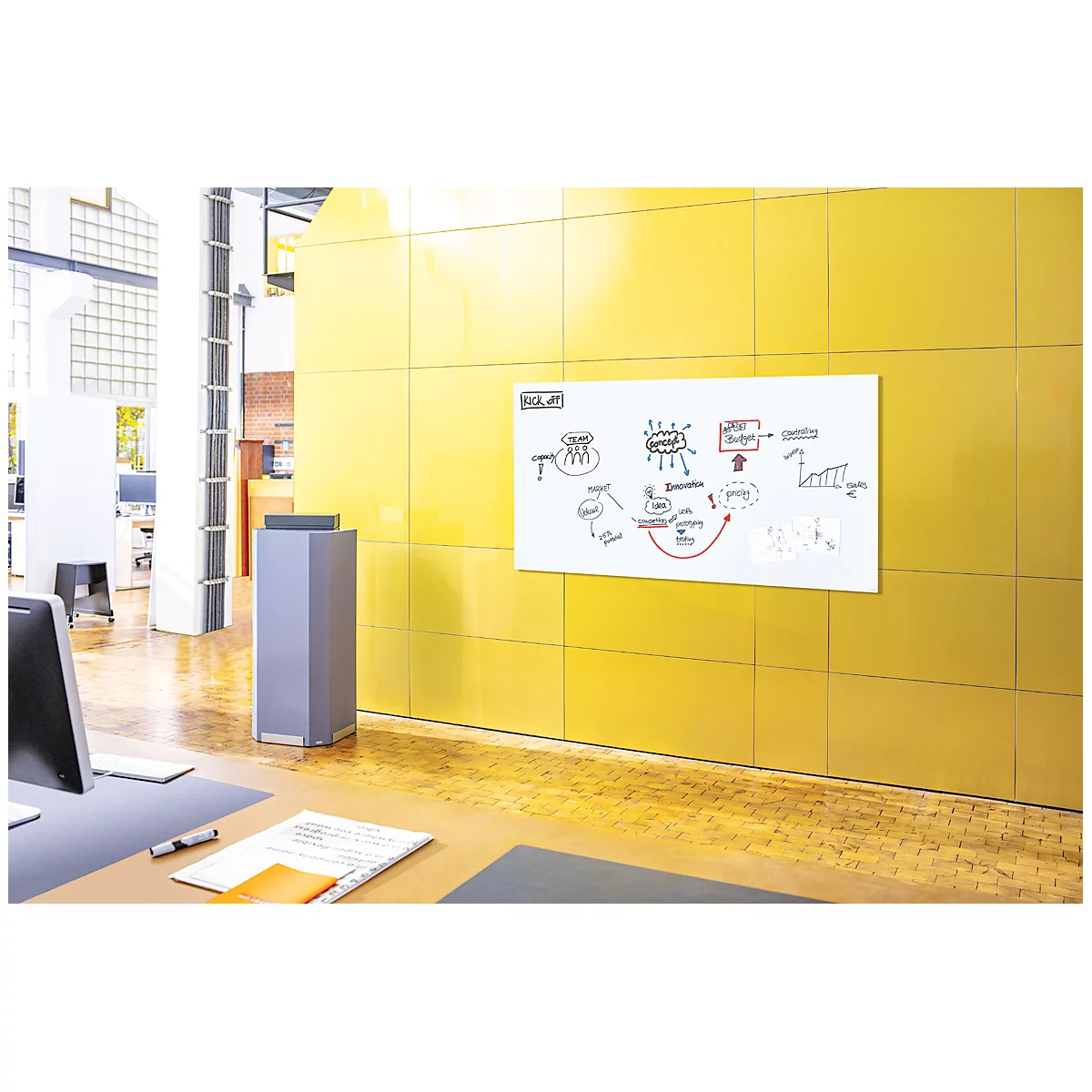 SIGEL Glas-Whiteboard Artverum, matt, super-weiß, magnethaftend, 2000 x 1000 mm + 2 Neodym-Magnete