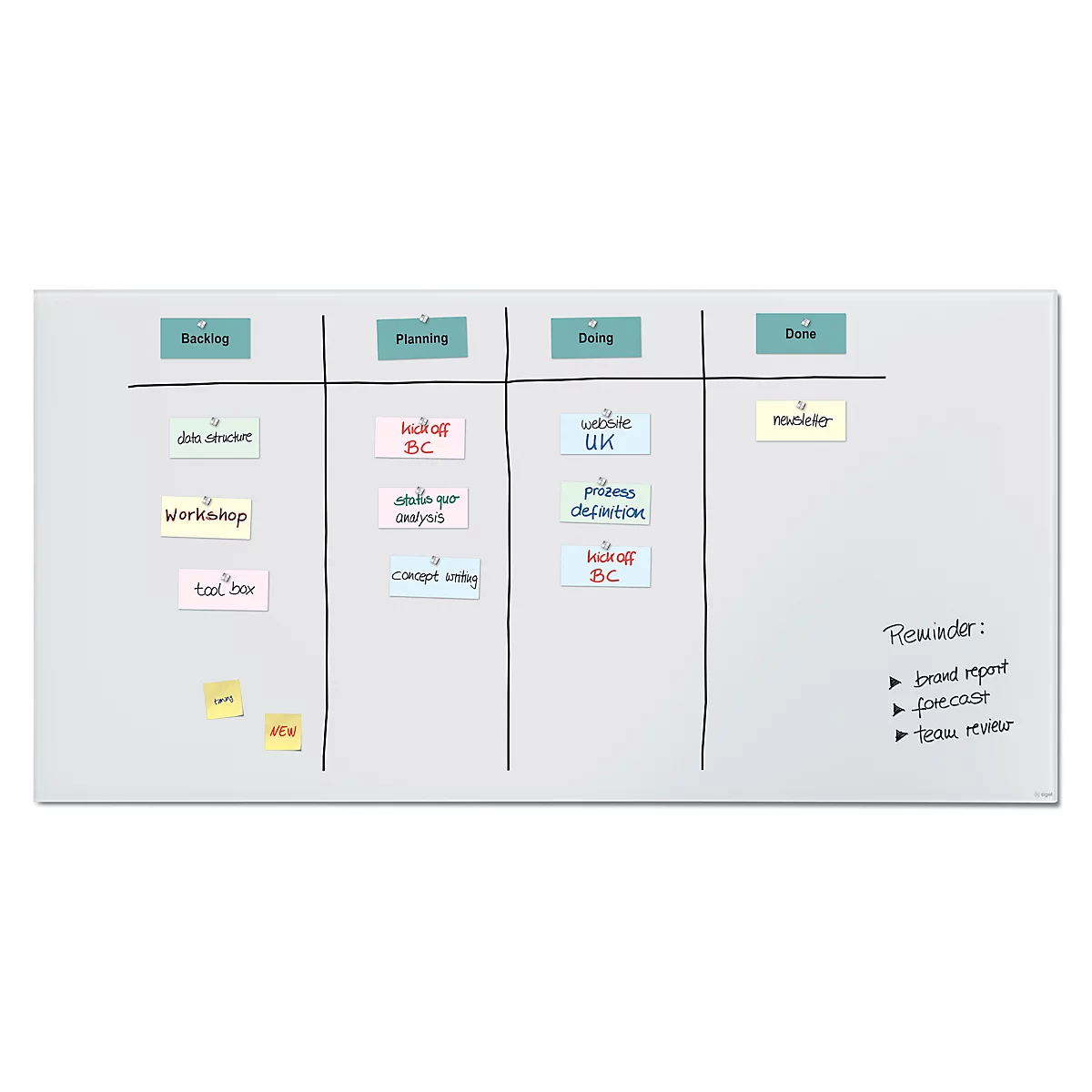 SIGEL Glas-Whiteboard Artverum, matt, super-weiß, magnethaftend, 2000 x 1000 mm + 2 Neodym-Magnete