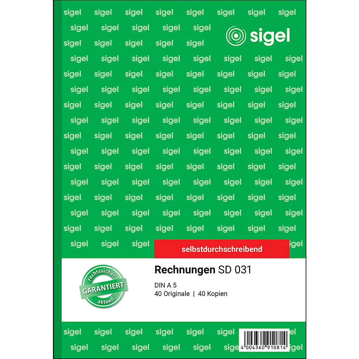 Book with green background and white Sigel logo. Text at the bottom: Invoices SD 031.