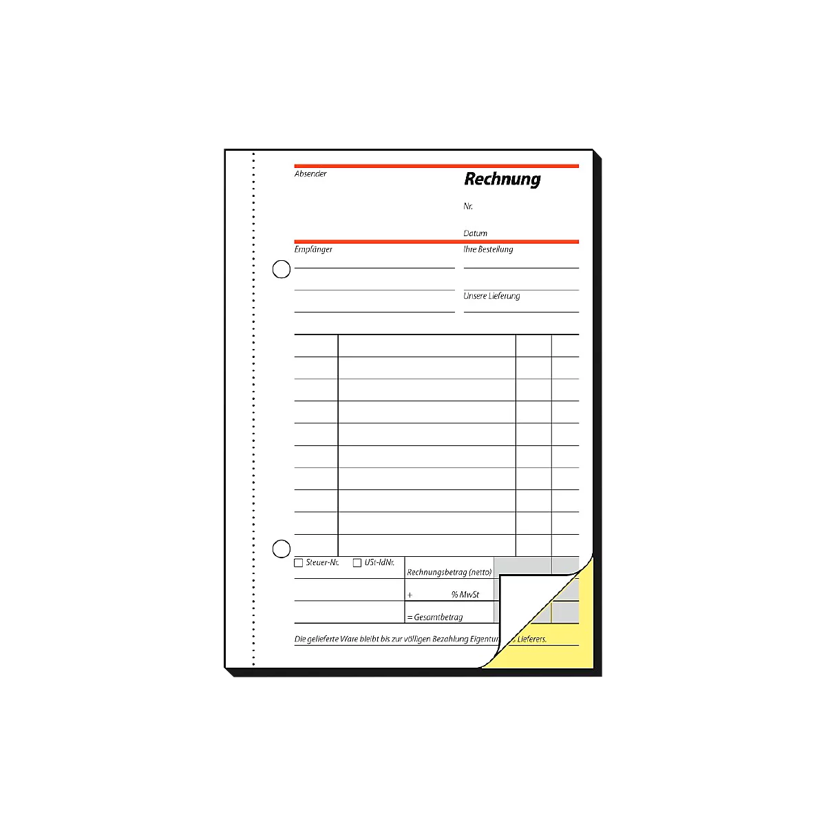 A bill with the word "Rechnung" in the title, lines and text fields.