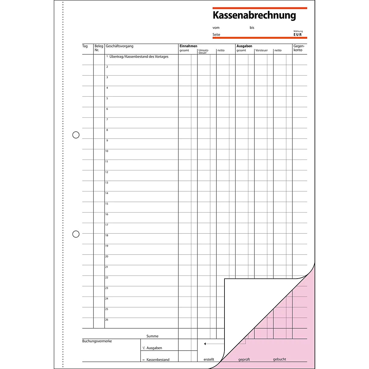 sigel® Kassenabrechnung KG425, DIN A4 hoch, 2 x 50 Blatt