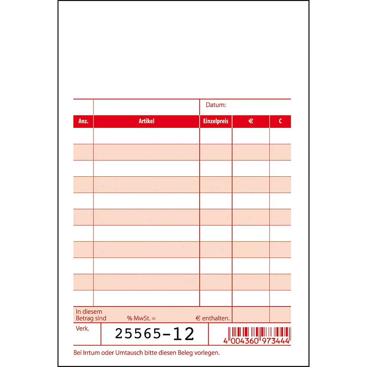 sigel® Kassenblock KC620 100 x 165 mm, 2 x 50 Blatt