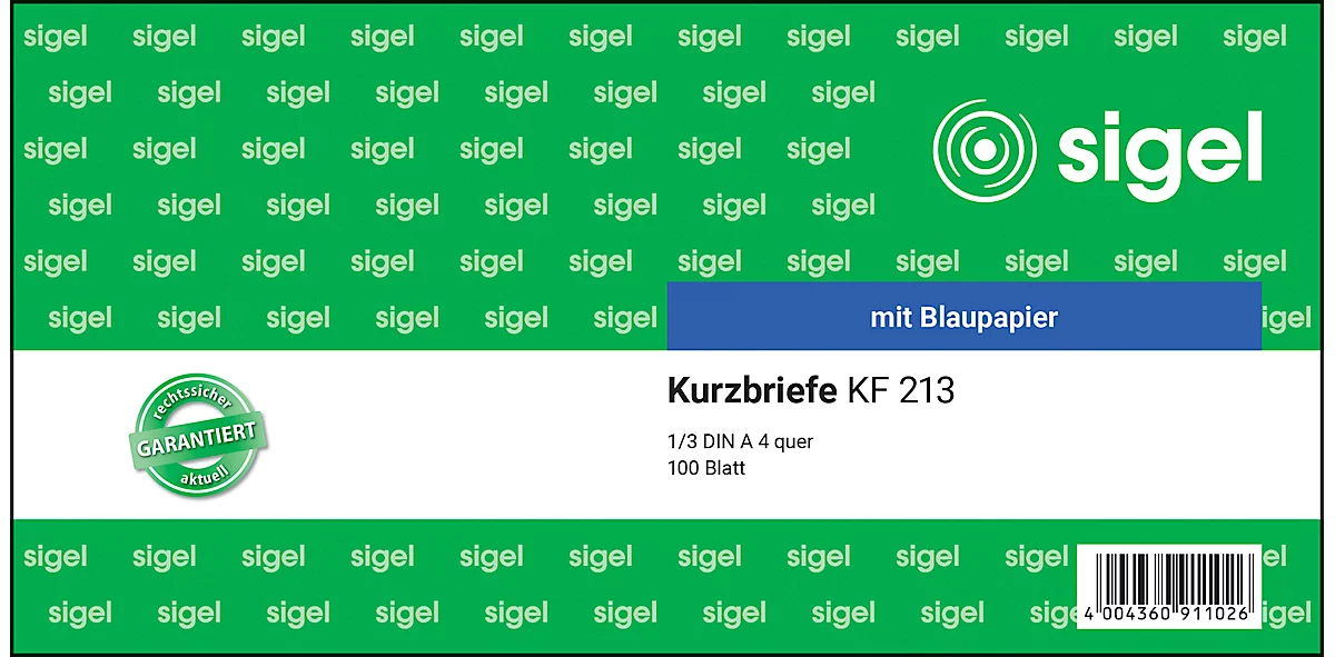 sigel® Kurzbrief KF213, 1/3 DIN A3 quer, 100 Blatt