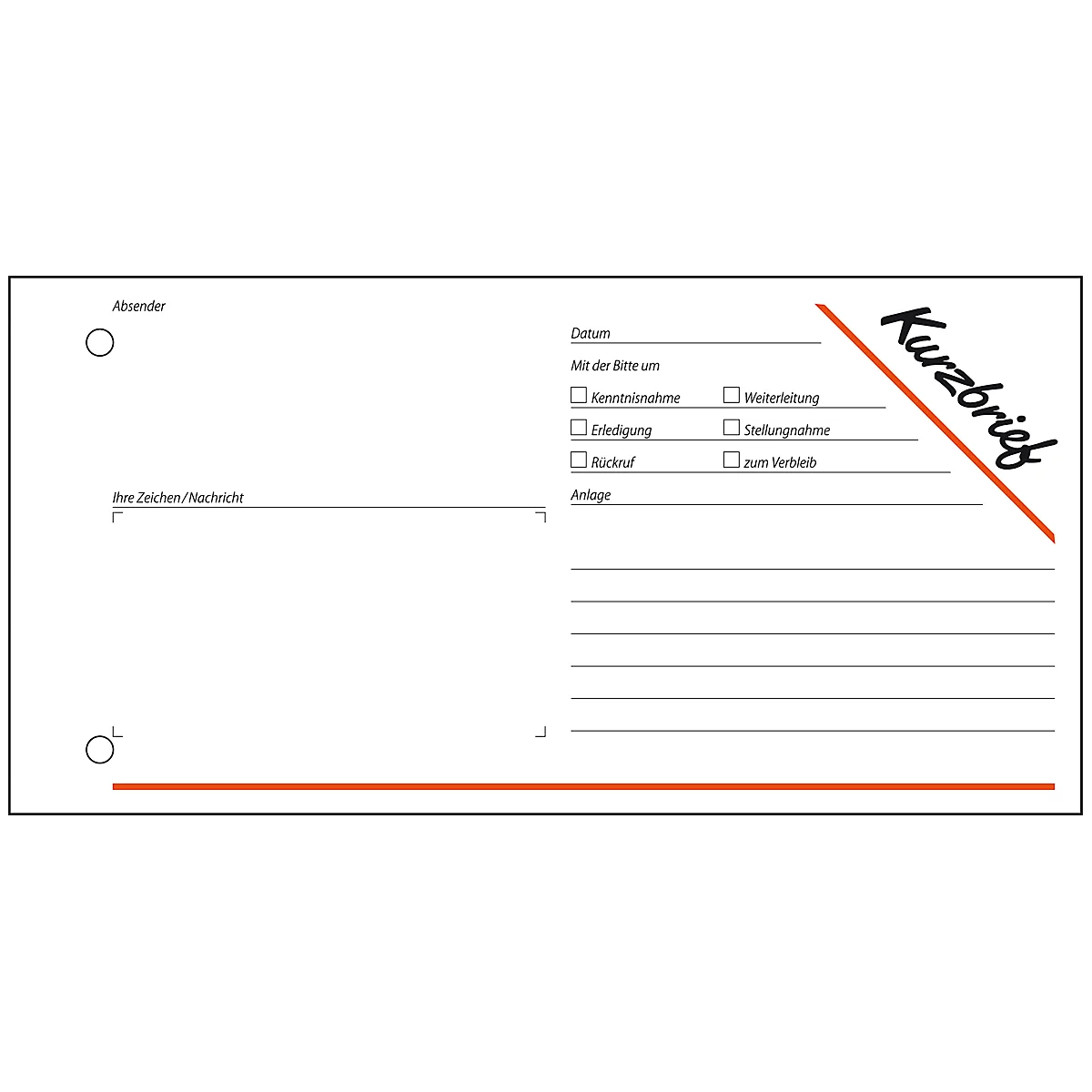 Ein weißes Kurzbrief-Formular mit Textfeldern und der Aufschrift "Kurzbrief".