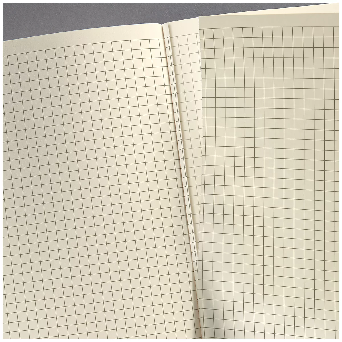 Open double page of a squared notebook, the lined structure is clearly visible.