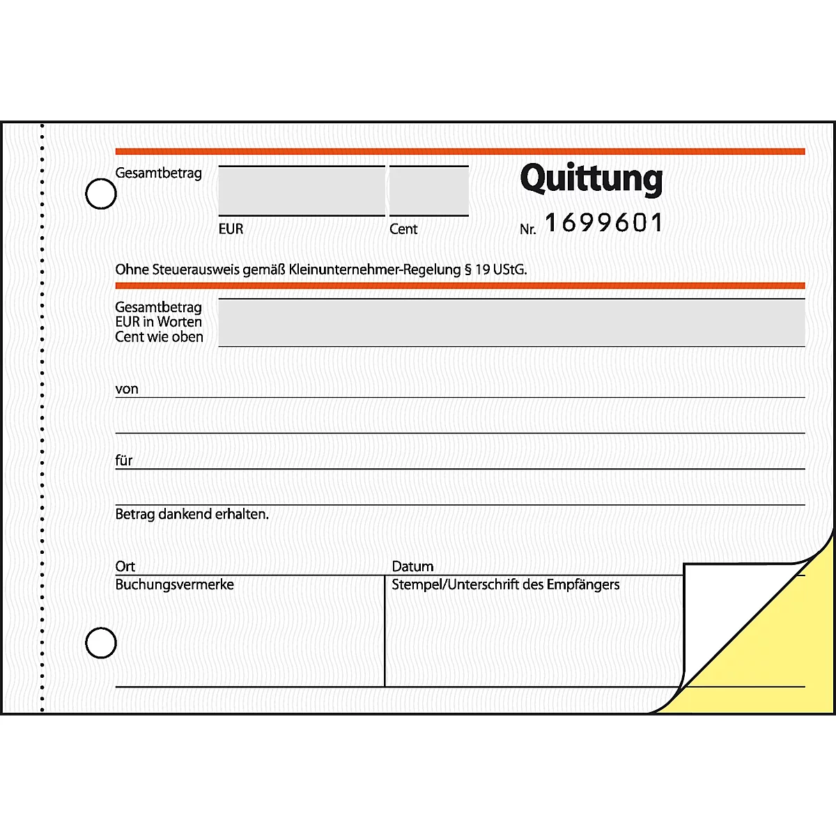 sigel® Quittung SD120 für Kleinunternehmer, ohne MWSt-Ausweis, fortlfd. Nummer