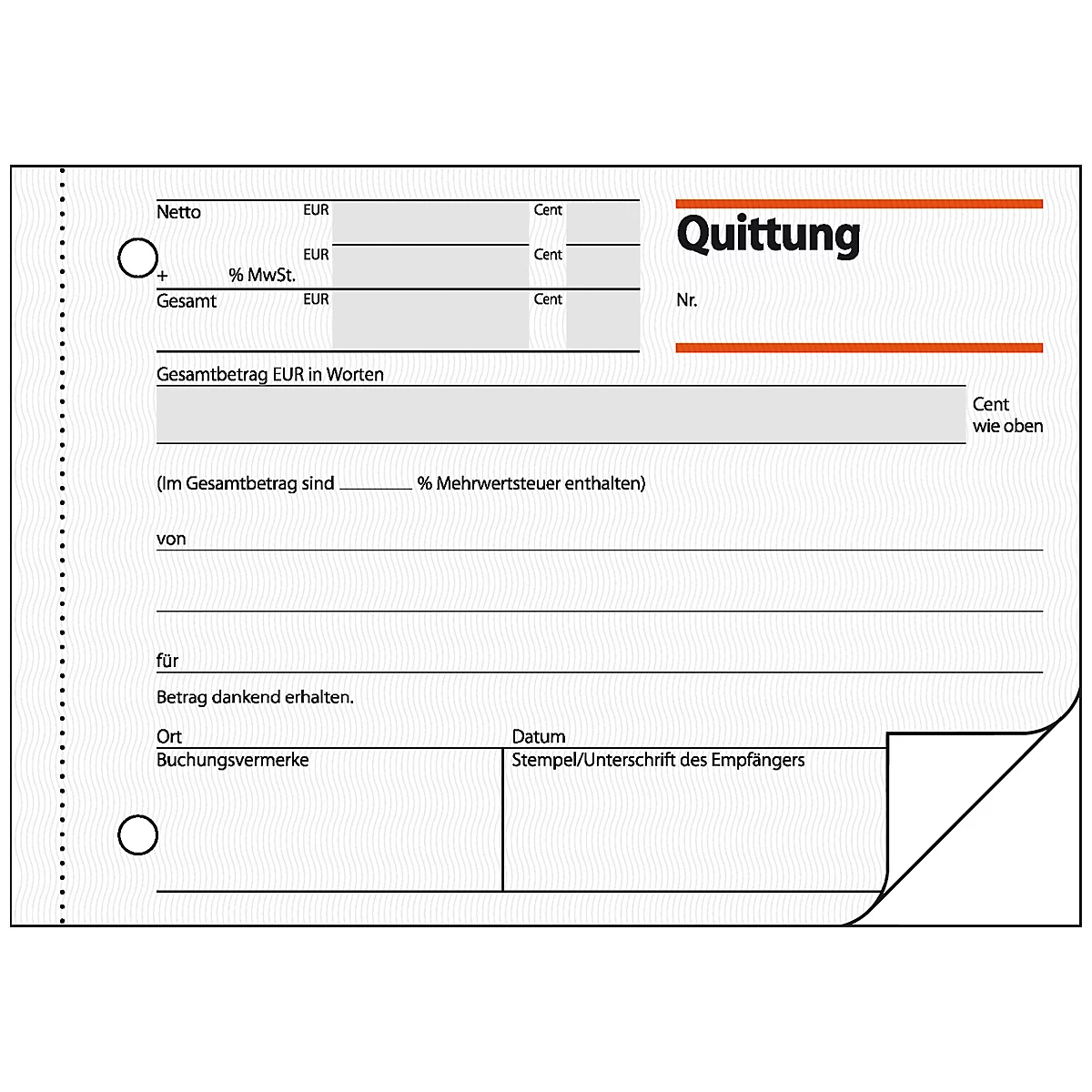 A blank receipt with various fields to fill in.