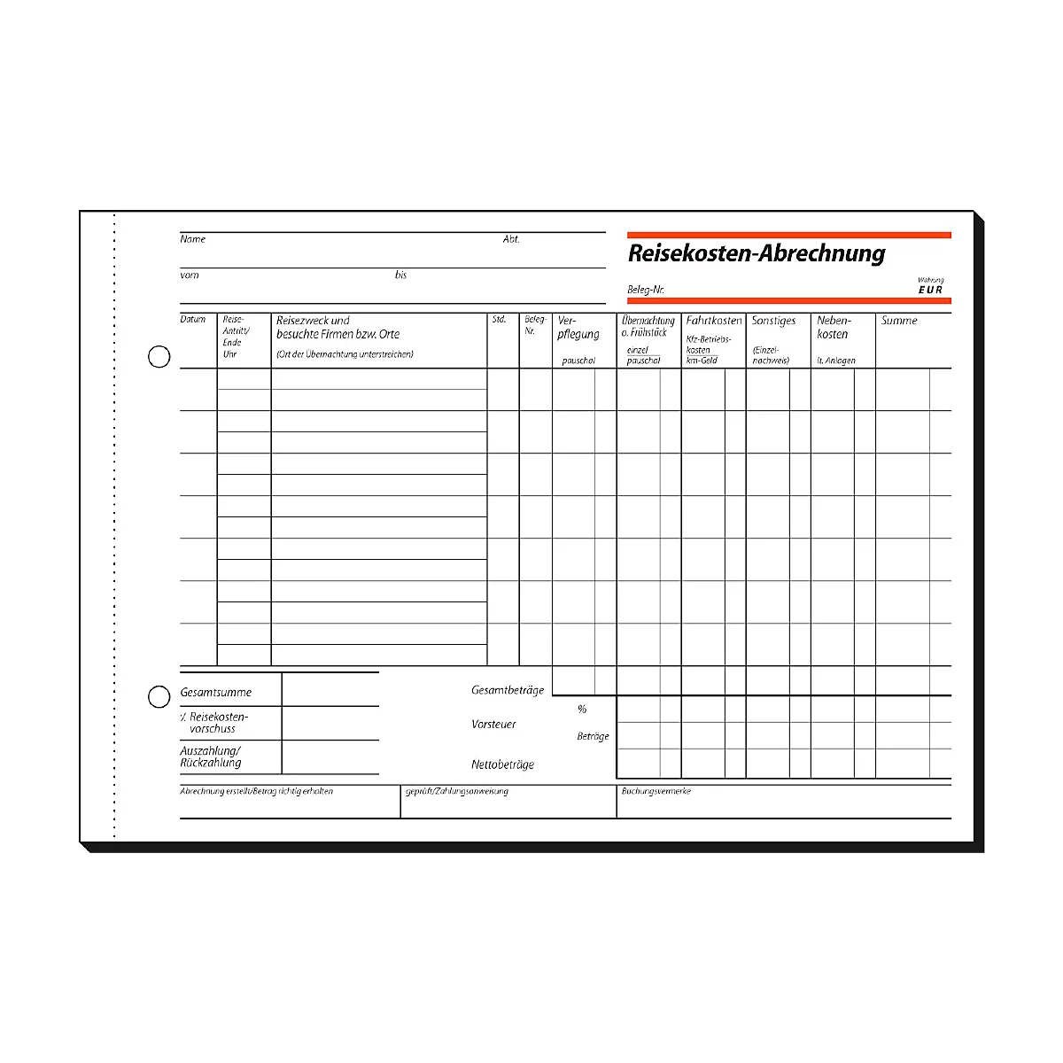 sigel® Reisekostenabrechnung RA517, DIN A5 hoch, 50 Blatt, wöchentlich, mit Blaupapier