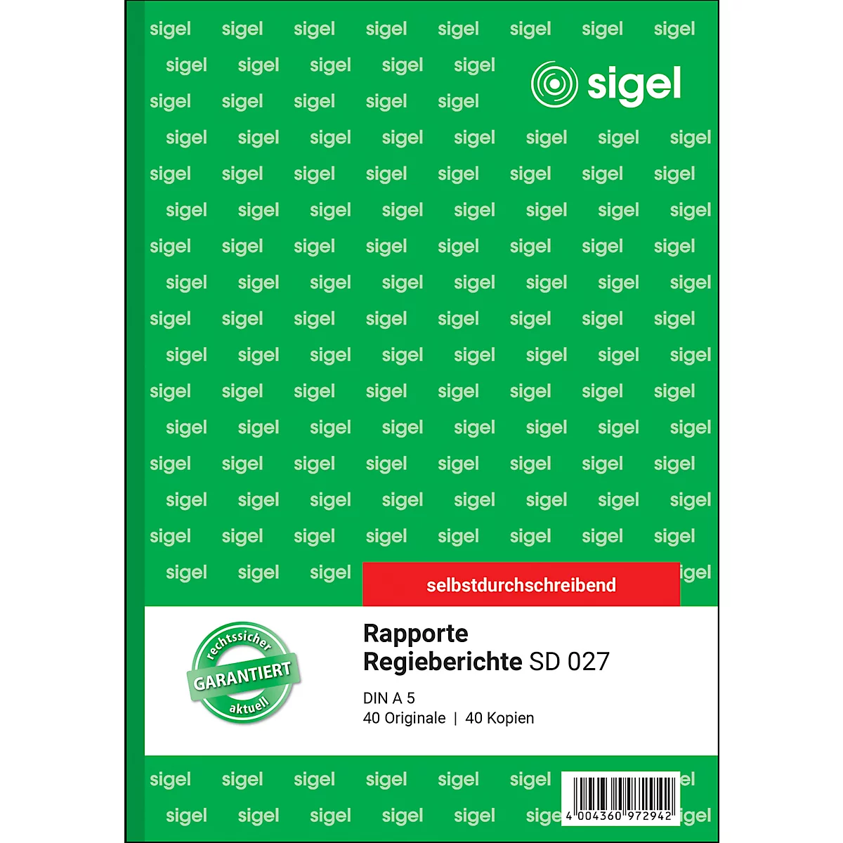 Green product with the word "sigel". Below is text: "Reports management reports", "self-copying".