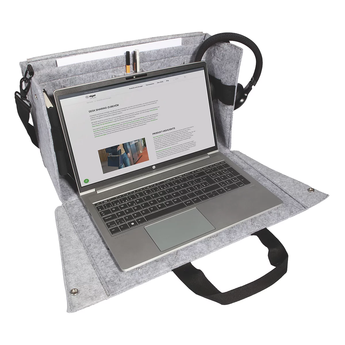 Sigel sacoche pour ordinateur portable Desk Sharing Bag Workspace M/L, pour 1 ordinateur portable jusqu'à 16″, feutre synthétique, gris clair