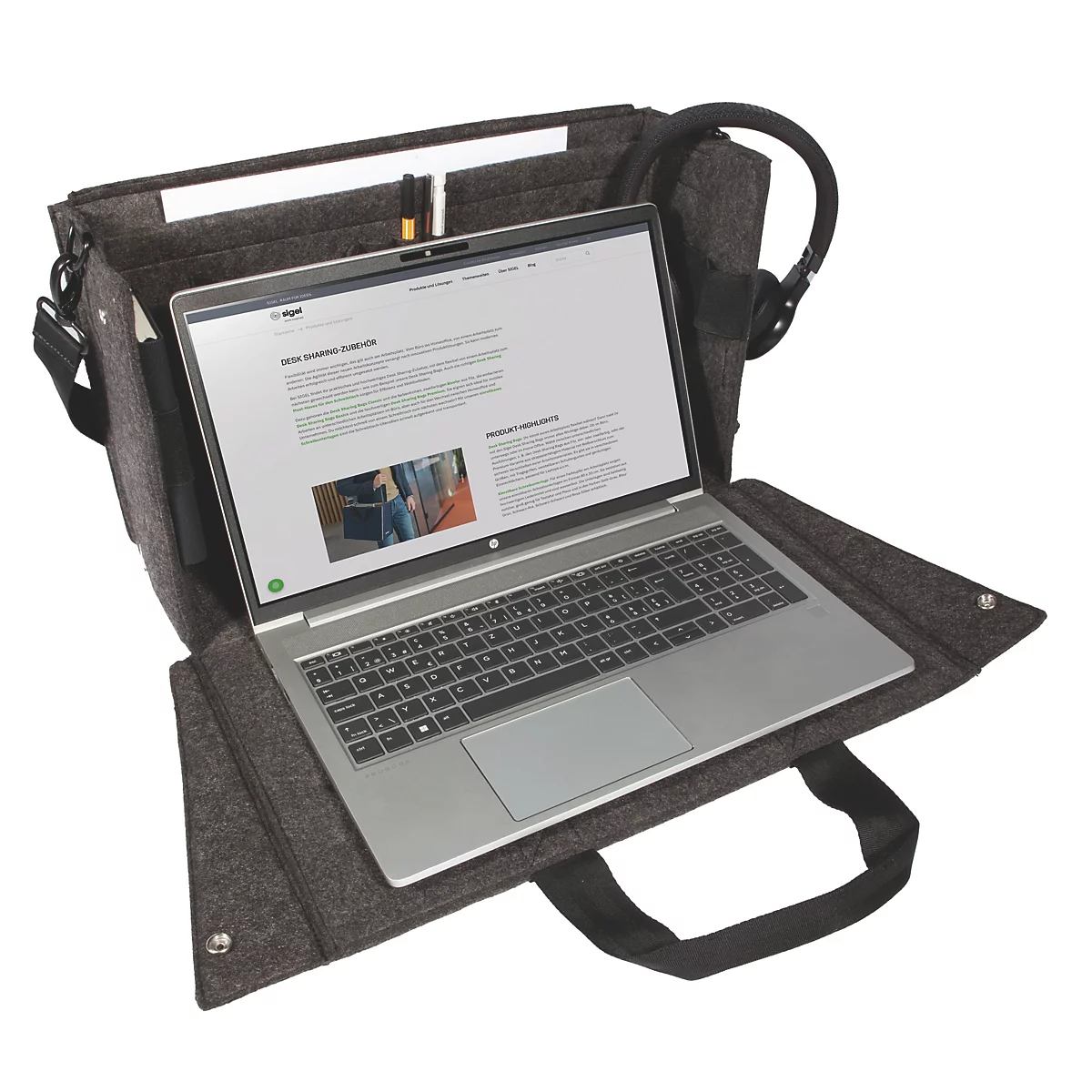 Sigel sacoche pour ordinateur portable Desk Sharing Bag Workspace M/L, pour 1 ordinateur portable jusqu'à 16″, feutre synthétique, gris foncé