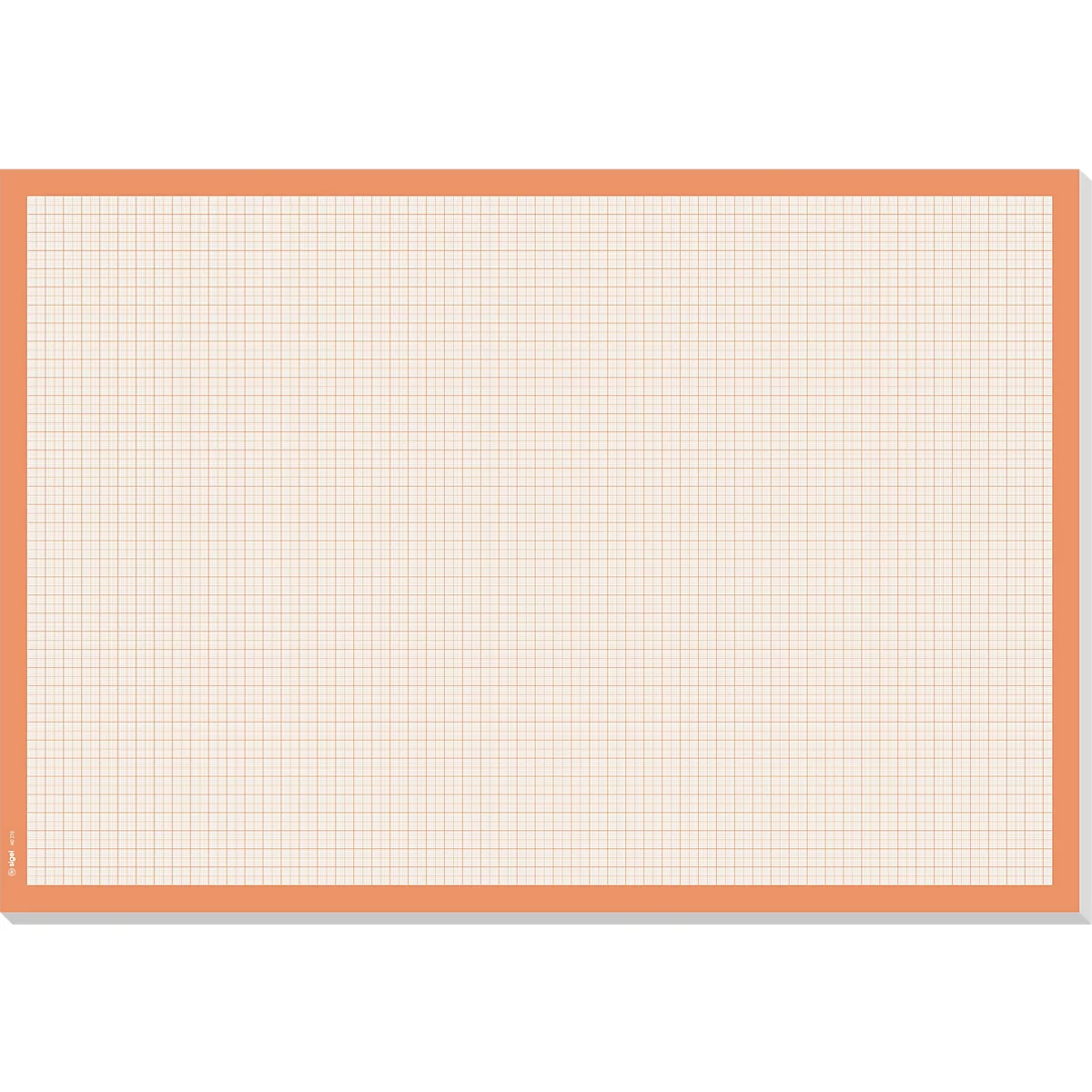 Beige Backmatte mit orangefarbenem Rahmen und kariertem Raster.