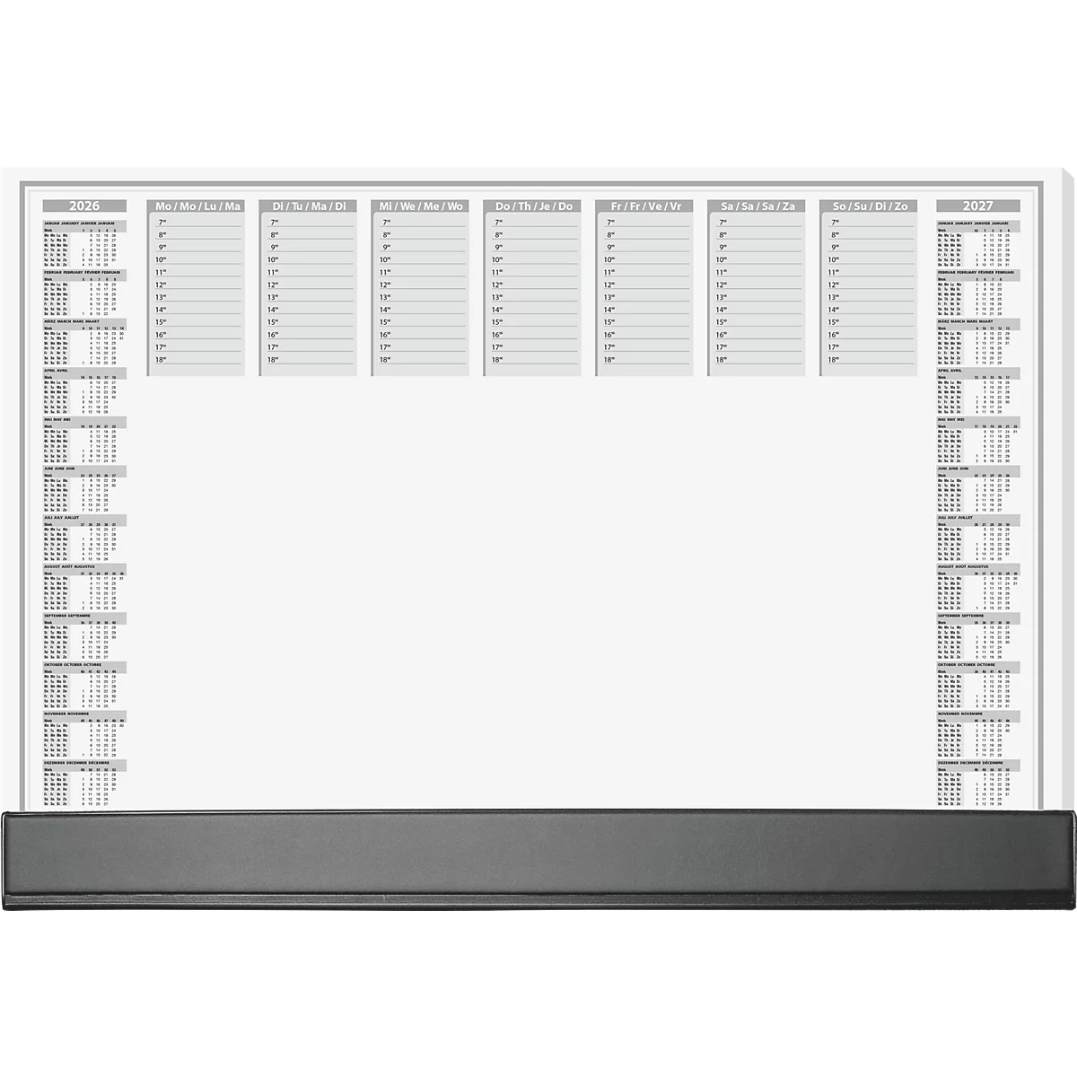 Grand planificateur blanc avec des colonnes grises et un plateau noir en bas.