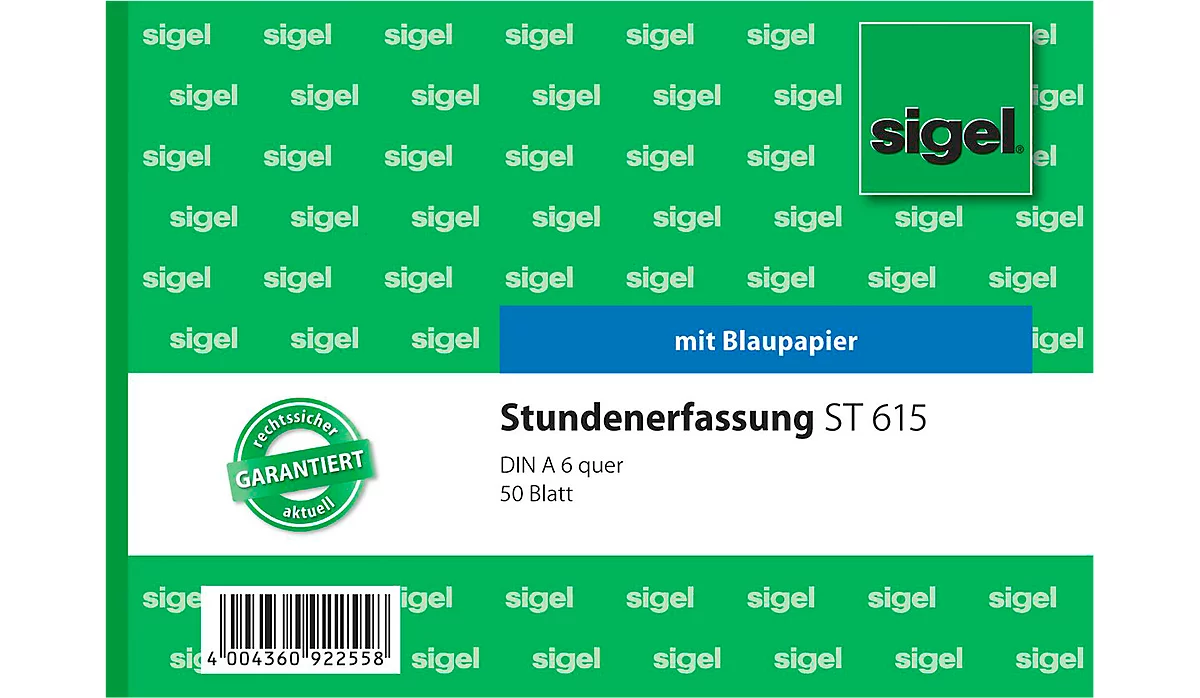sigel® Stundenerfassung ST615, DIN A6, 50 Blatt, mit Blaupapier