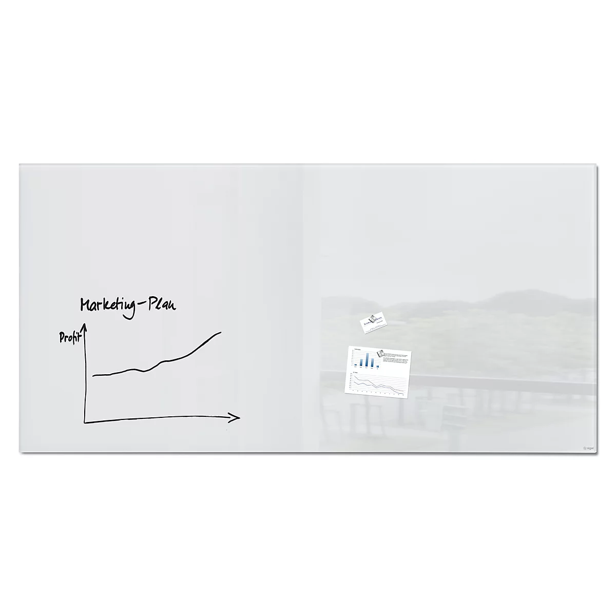 Sigel Tableau blanc en verre Artverum, brillant, super blanc, magnétique, 2000 x 1000 mm + 2 aimants SuperDym