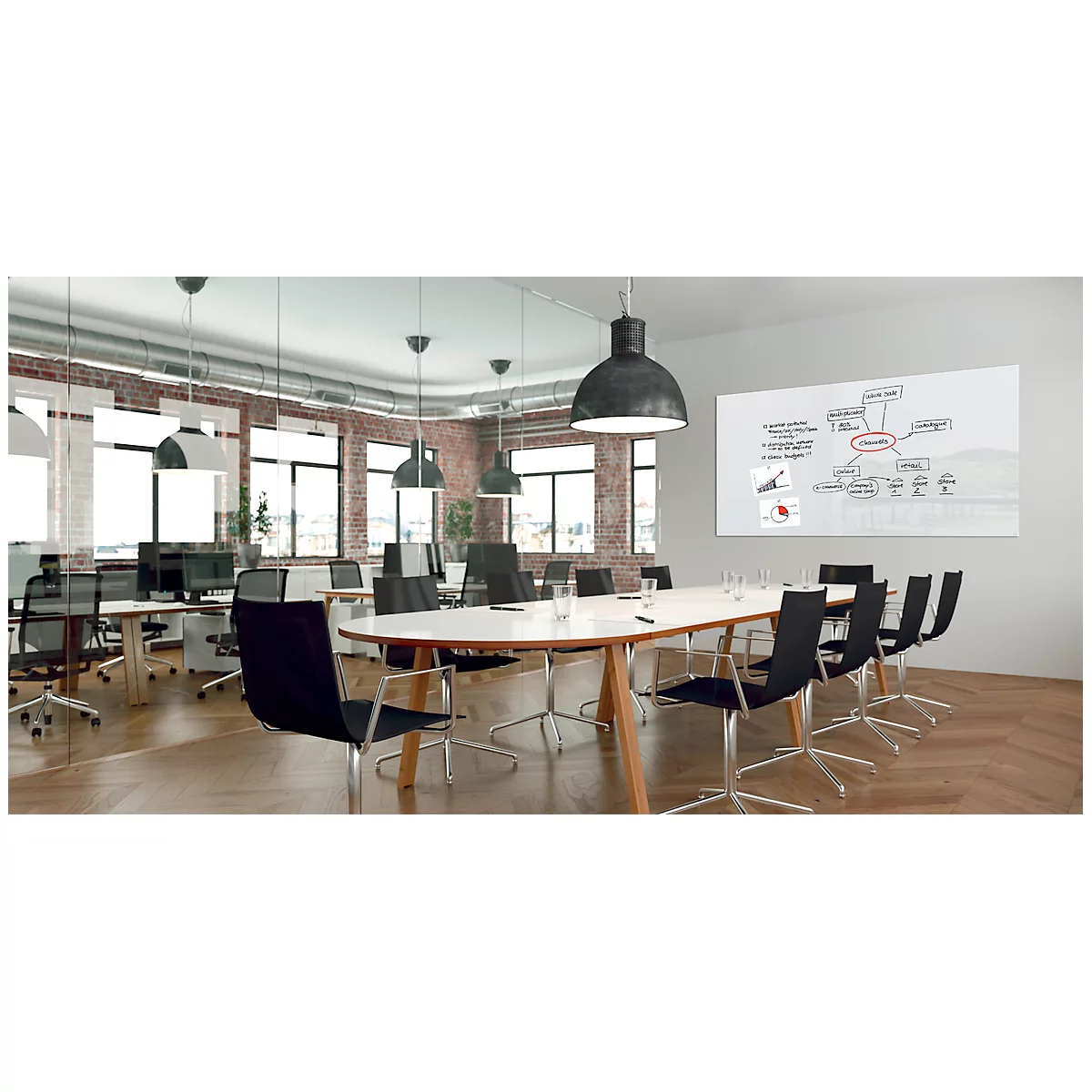 Sigel Tableau blanc en verre Artverum, brillant, super blanc, magnétique, 2400 x 1200 mm + 2 aimants SuperDym