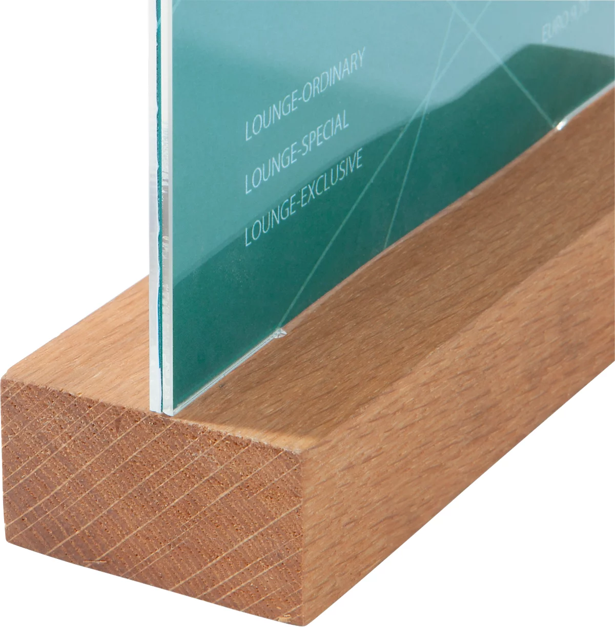 Sigel Tischaufsteller, gerade, mit Eichenholzsockel, glasklares Acryl, 1,5 mm, B 116 x T 46 x H 192 mm, für A6 Formate, 1 Stück