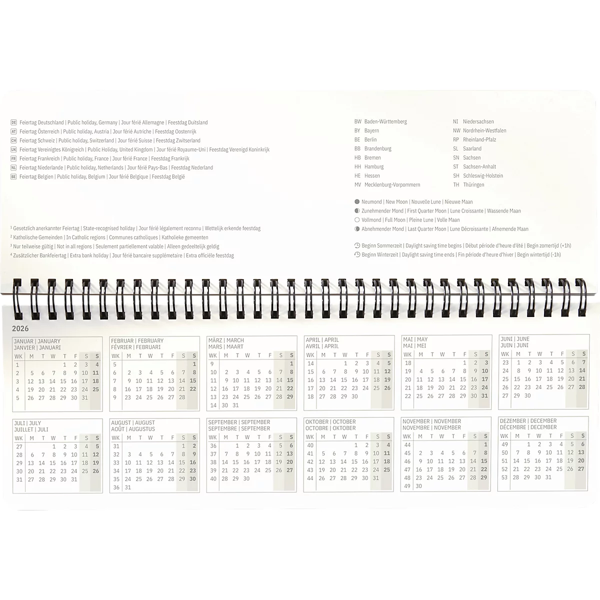 Sigel Tischquerkalender Conceptum 2027, 132 Seiten, 2 Seiten = unten Woche/oben Notizseite, Ringösenbindung, PU-Hardcover, schwarz