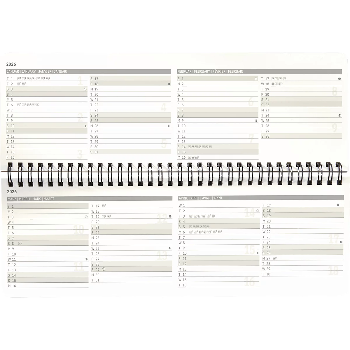 Sigel Tischquerkalender Conceptum 2027, 132 Seiten, 2 Seiten = unten Woche/oben Notizseite, Ringösenbindung, PU-Hardcover, schwarz