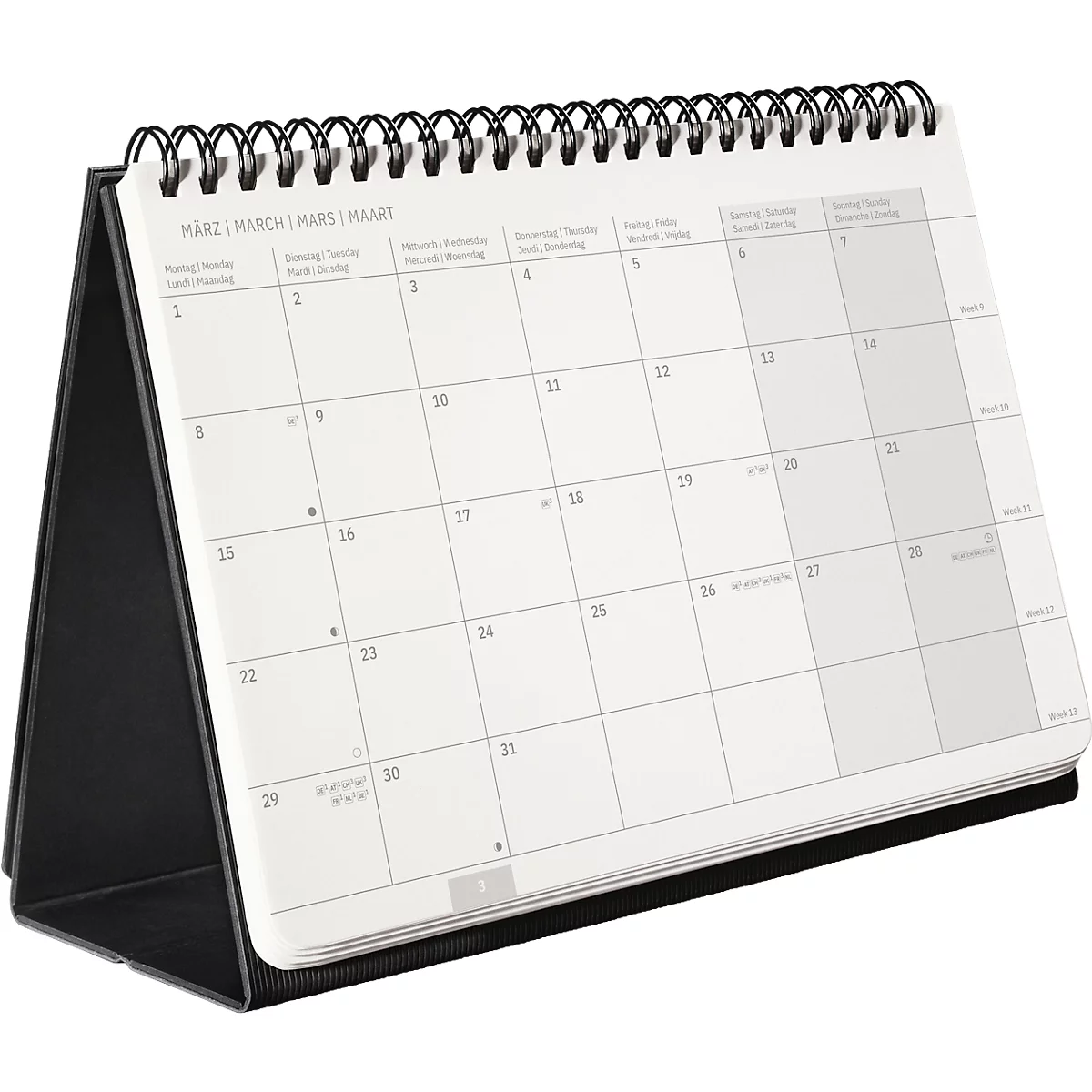 Sigel Tischquerkalender Conceptum 2027, A5, für 1 Jahr, 144 Seiten, 2 Seiten = unten Monat/oben Notizseite, Ringösenbindung, PU-Hardcover, schwarz