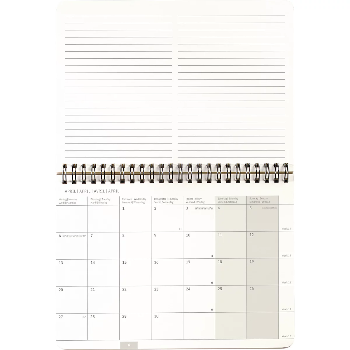 Sigel Tischquerkalender Conceptum 2027, A5, für 1 Jahr, 144 Seiten, 2 Seiten = unten Monat/oben Notizseite, Ringösenbindung, PU-Hardcover, schwarz