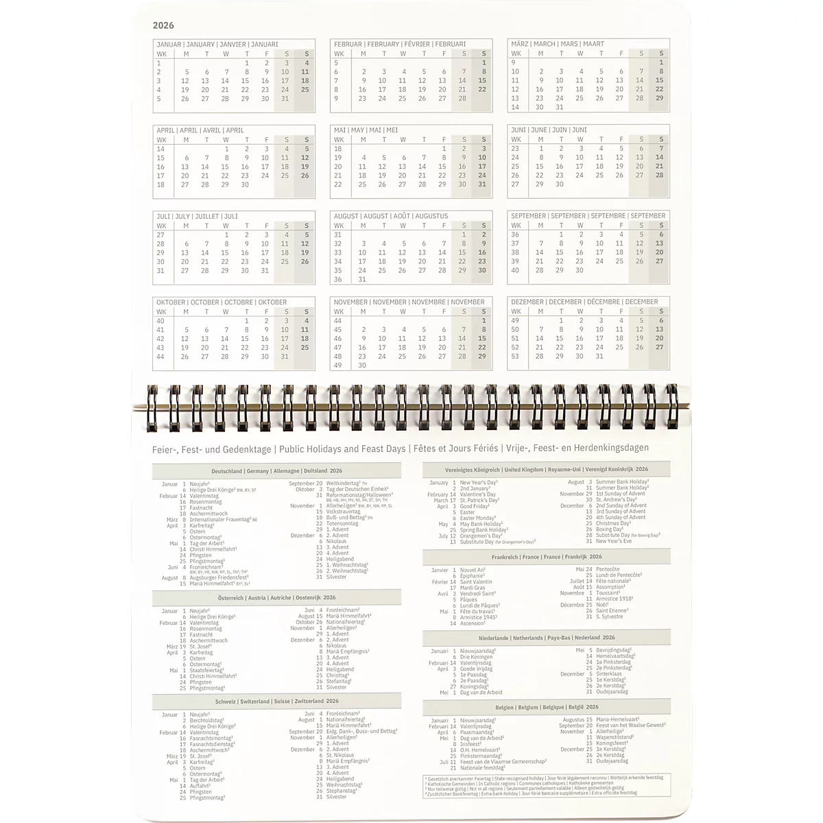 Sigel Tischquerkalender Conceptum 2027, A5, für 1 Jahr, 144 Seiten, 2 Seiten = unten Monat/oben Notizseite, Ringösenbindung, PU-Hardcover, schwarz