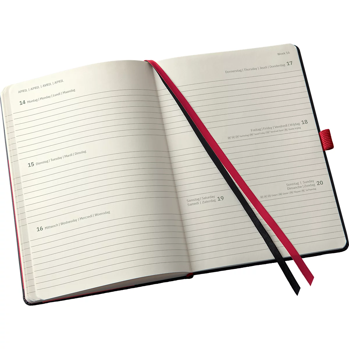 Sigel weekkalender 'Conceptum 2025', 192 pagina's, DIN A5, geruit, softwave-oppervlak, elastieksluiting, DE/EN/FR/NL, zwart-rood